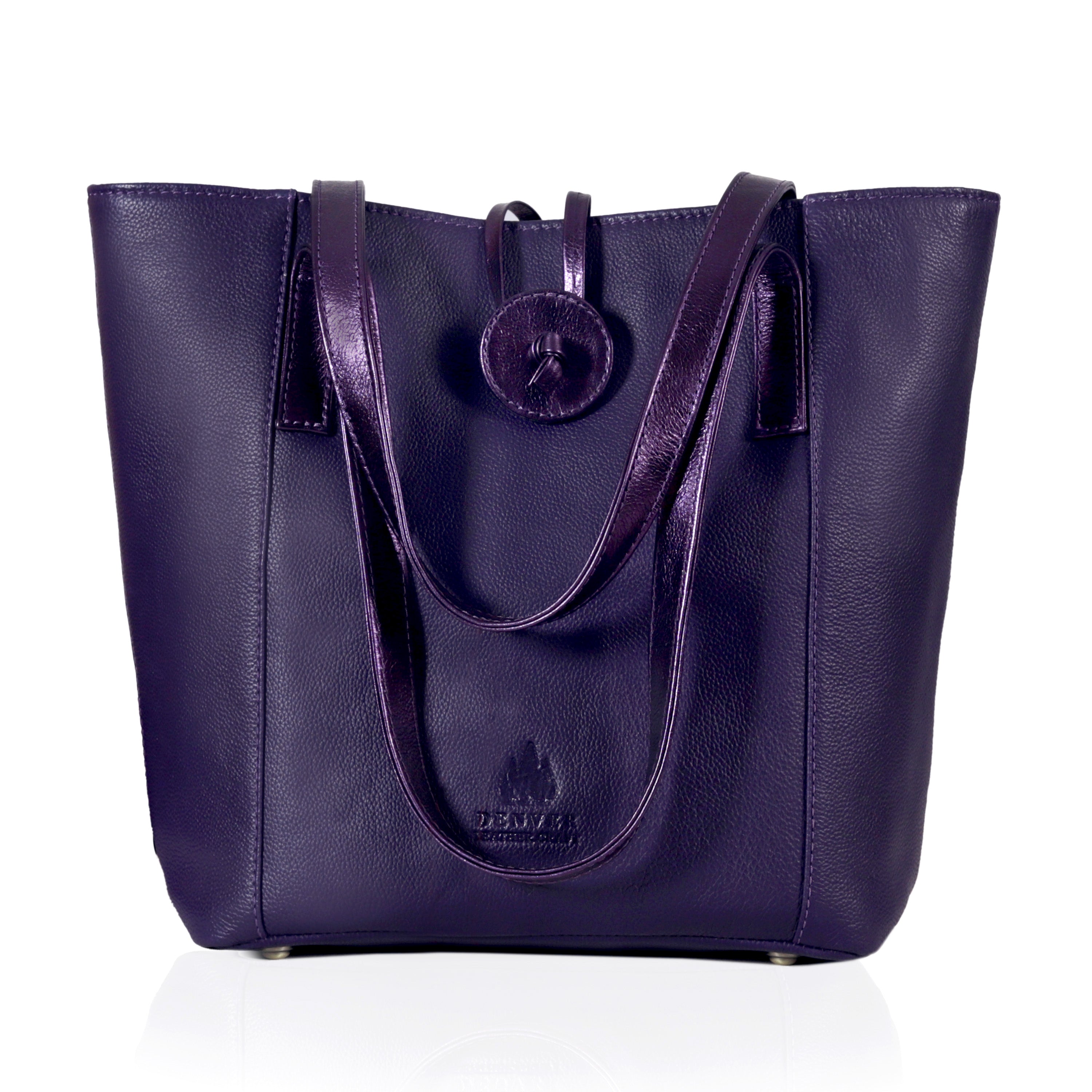 Sienna Leather Tote Bag – Pebbled Metallic Berry Purple