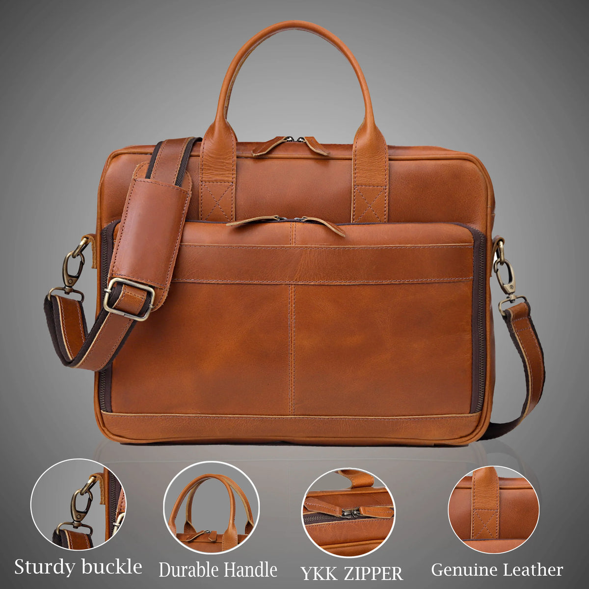 Genuine Leather Travel And Briefcase Combo Set- Tan - denverleathercraft