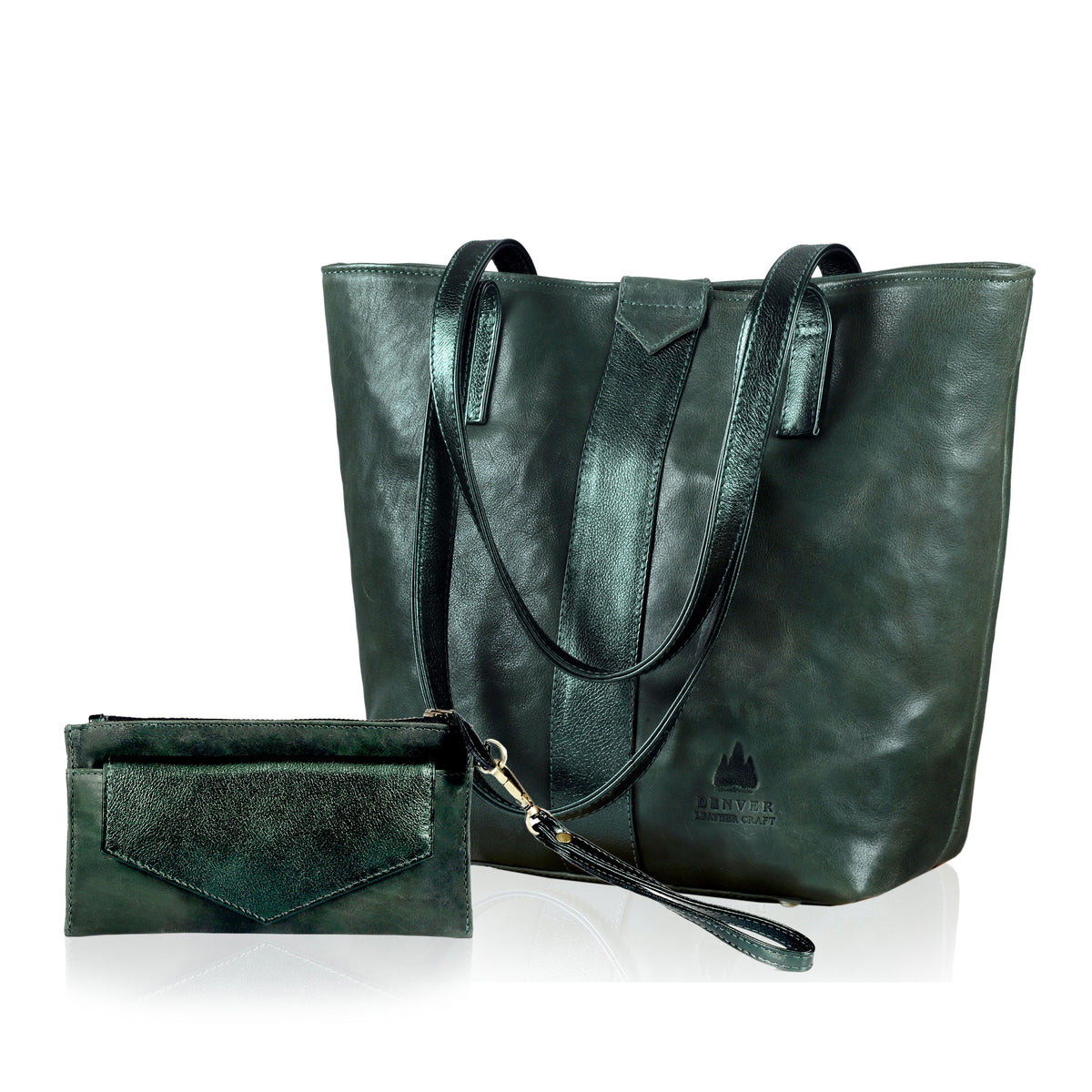 EMERALD LEATHER TOTE BAG - FOREST GREEN