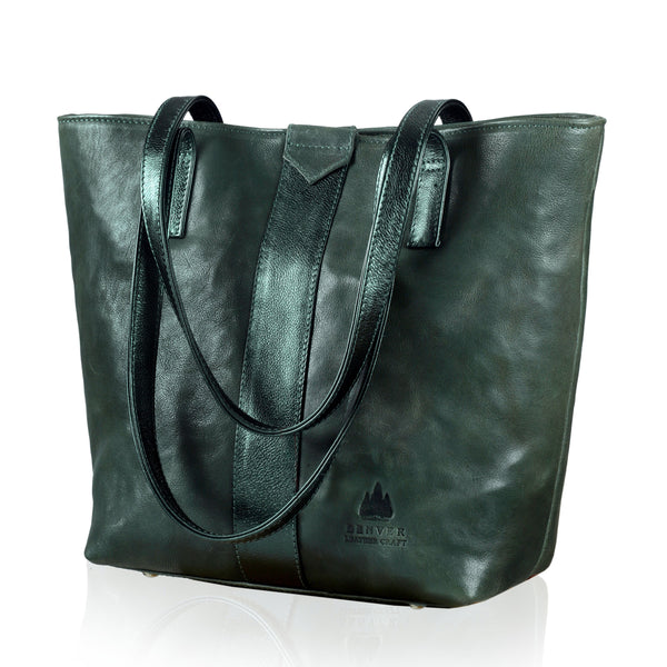 YUKON LEATHER TOTE BAG - FOREST GREEN
