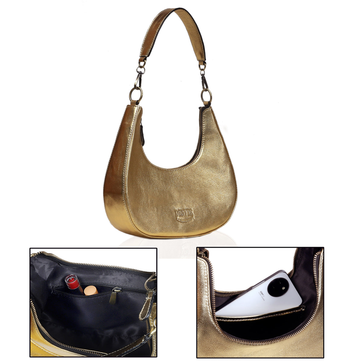 HALF MOON LEATHER PURSE - ROYAL GOLDEN