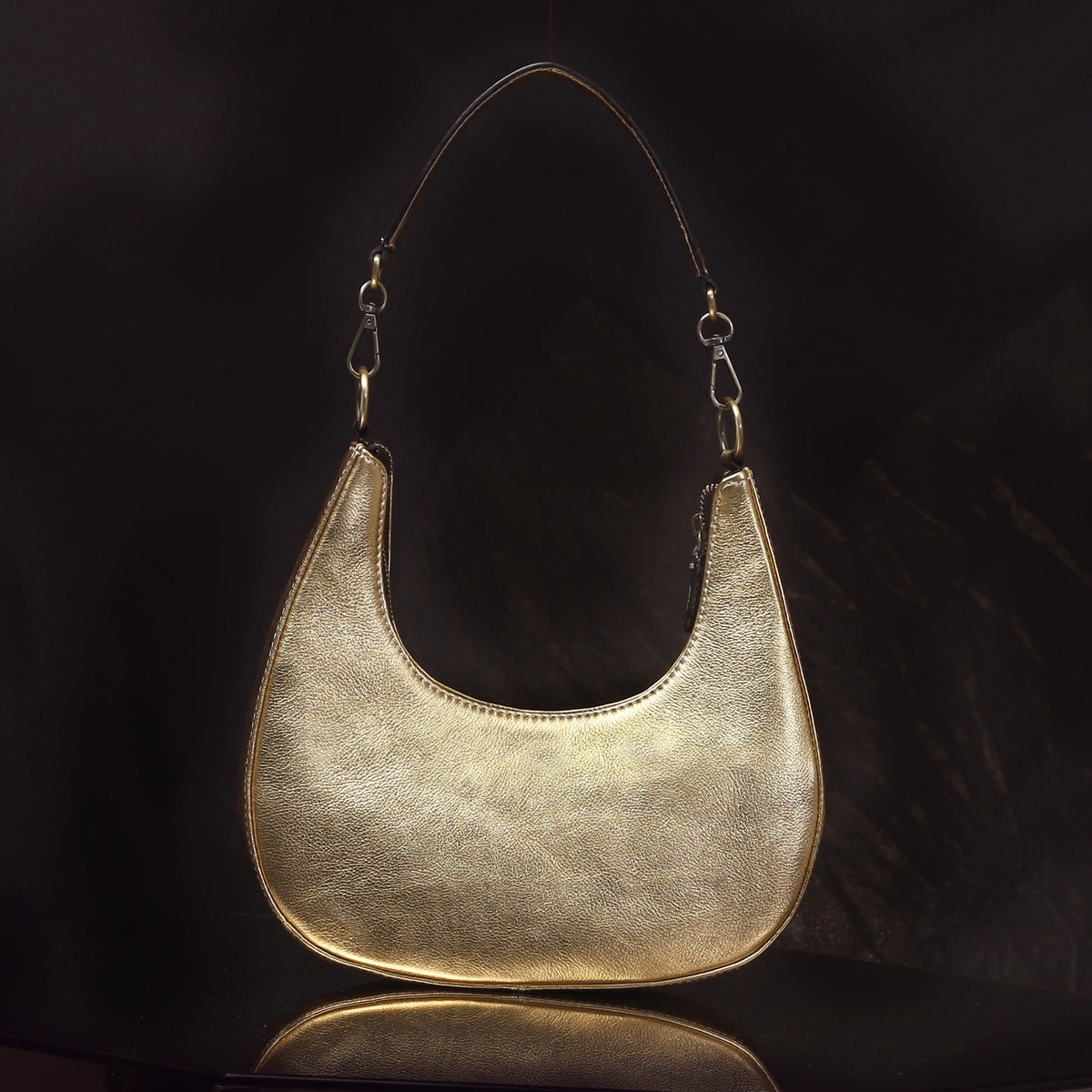 HALF MOON LEATHER PURSE - ROYAL GOLDEN