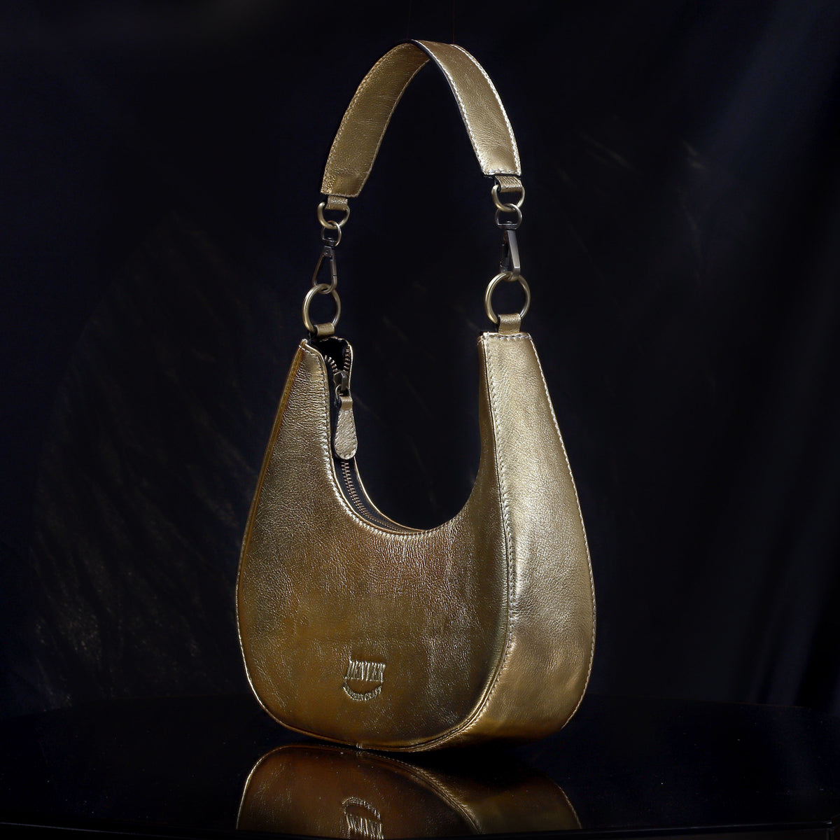 HALF MOON LEATHER PURSE - ROYAL GOLDEN
