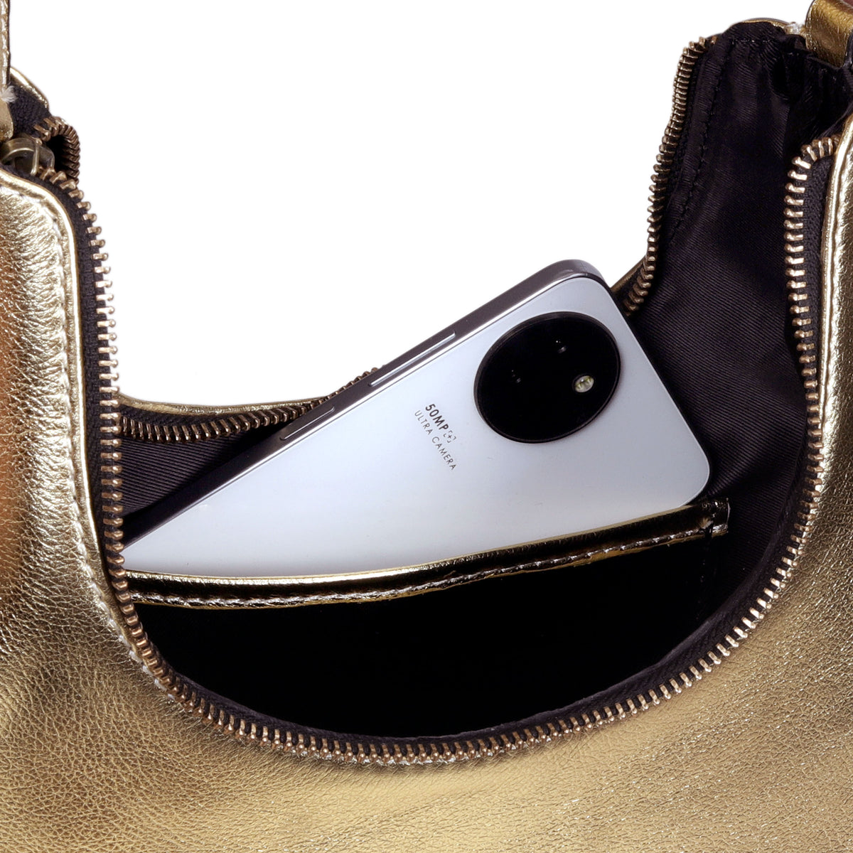HALF MOON LEATHER PURSE - ROYAL GOLDEN