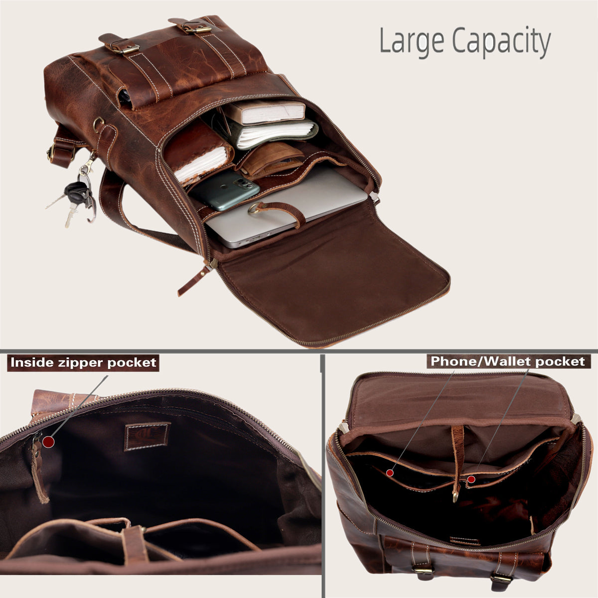 Leather Briefcase | Messenger | Laptop | Work Bag + Backpack Combo - denverleathercraft