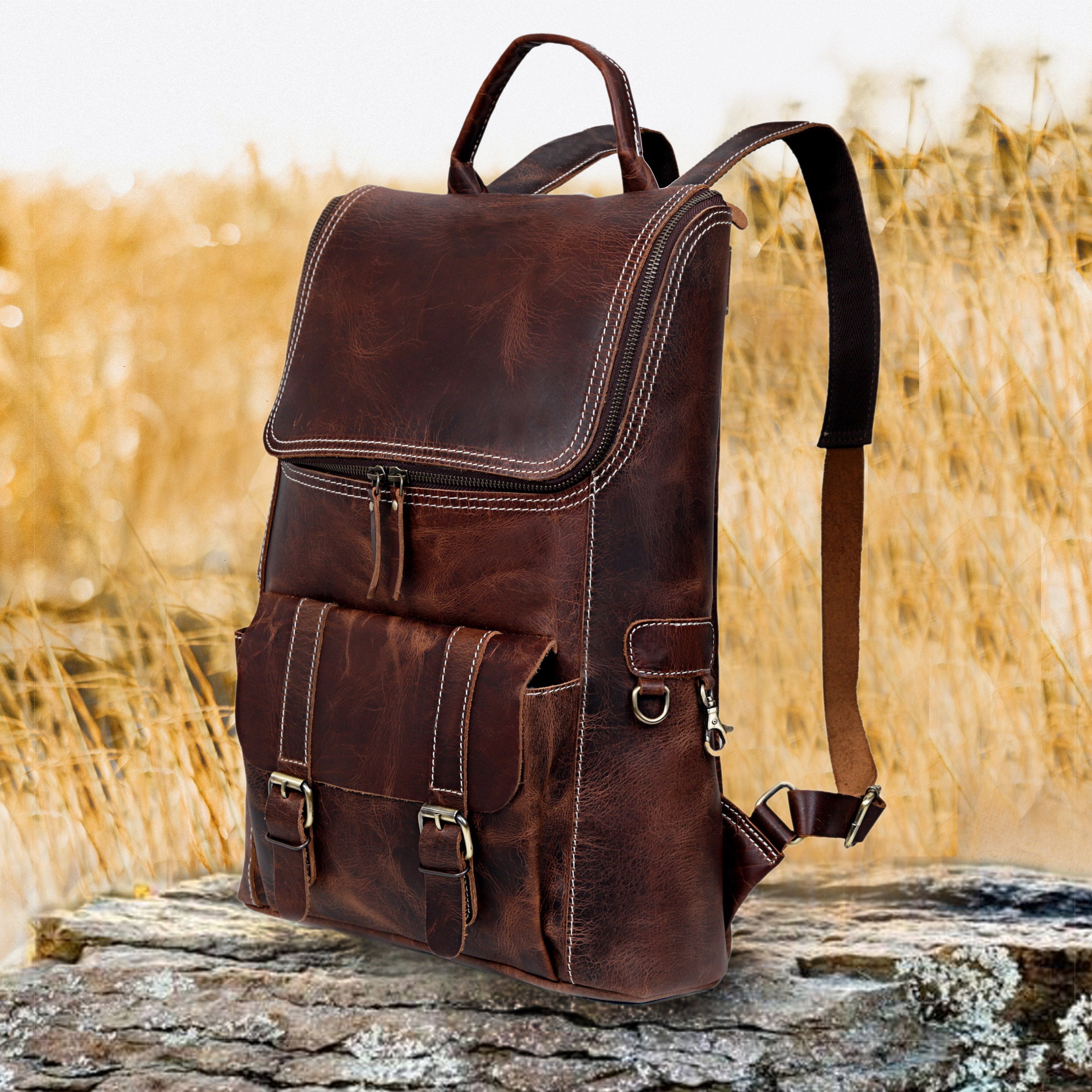 DLC BUFFALO LEATHER BACKPACK - BROWN