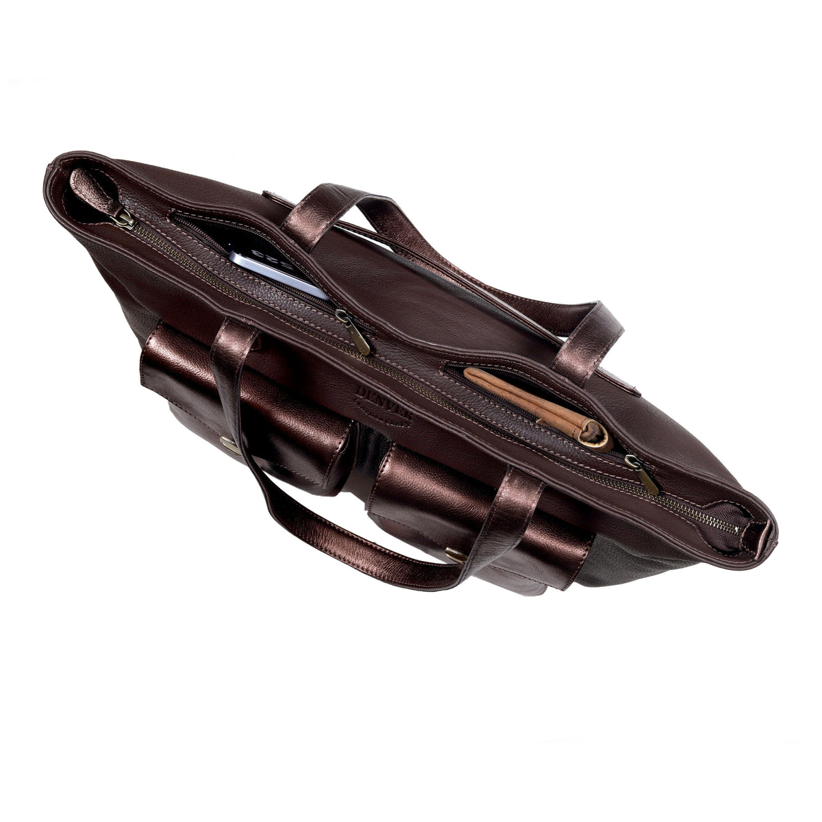 RICHIE RICH LARGE LEATHER TOTE BAG - CHOCO BROWN - denverleathercraft