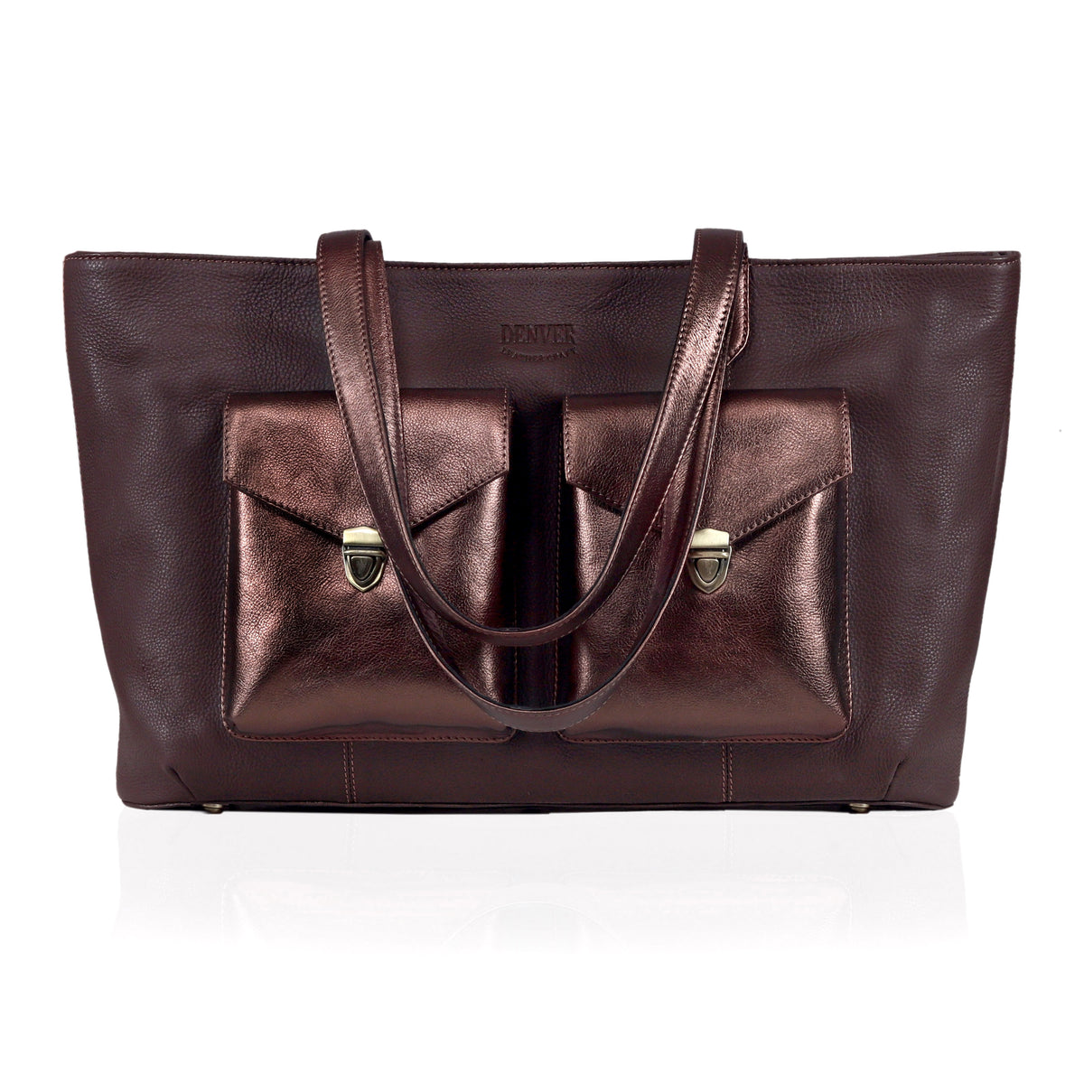 RICHIE RICH LARGE LEATHER TOTE BAG - CHOCO BROWN - denverleathercraft