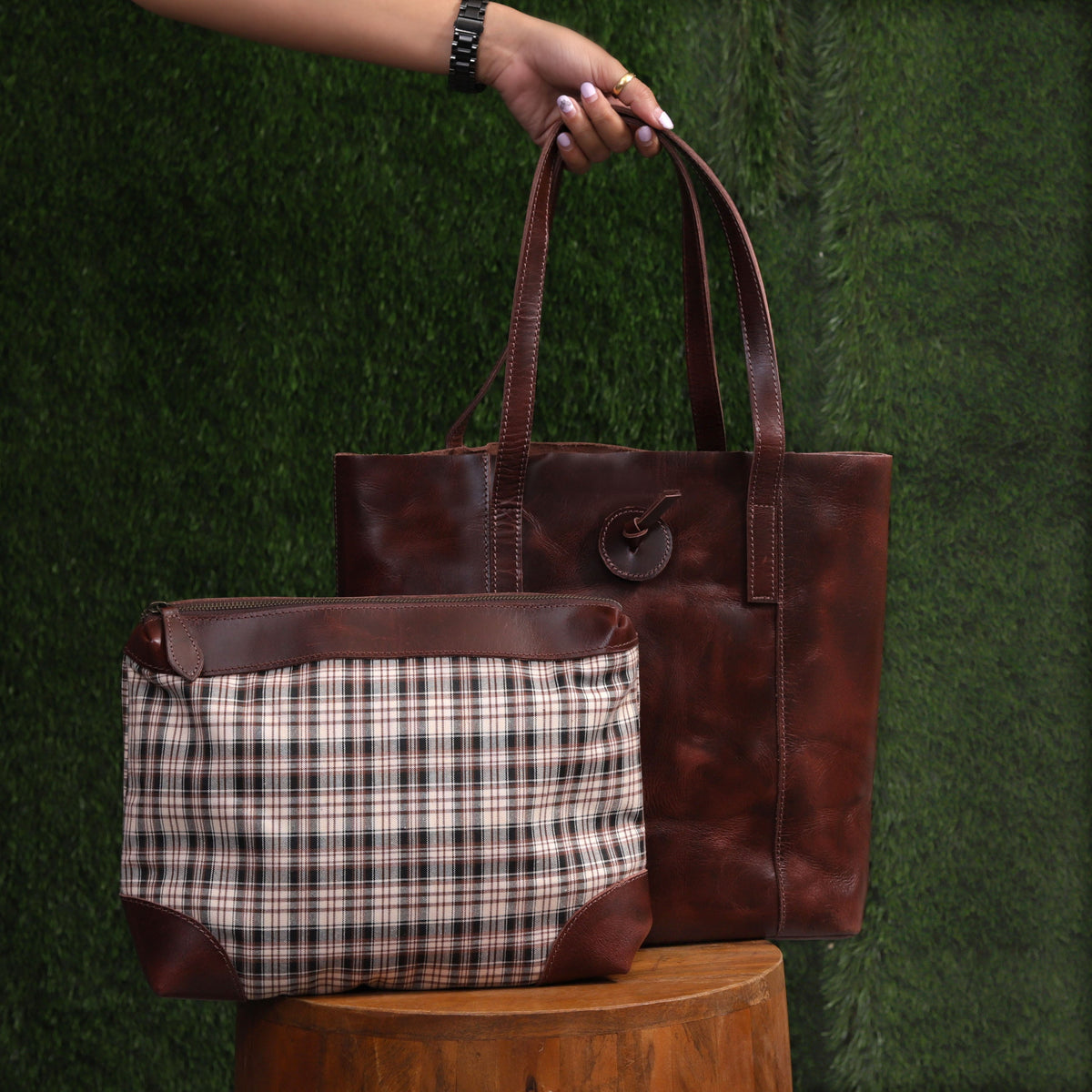 SEINNA LEATHER RED TOTE BAG - denverleathercraft