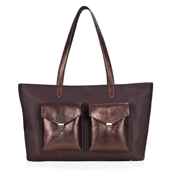 RICHIE RICH LARGE LEATHER TOTE BAG - CHOCO BROWN