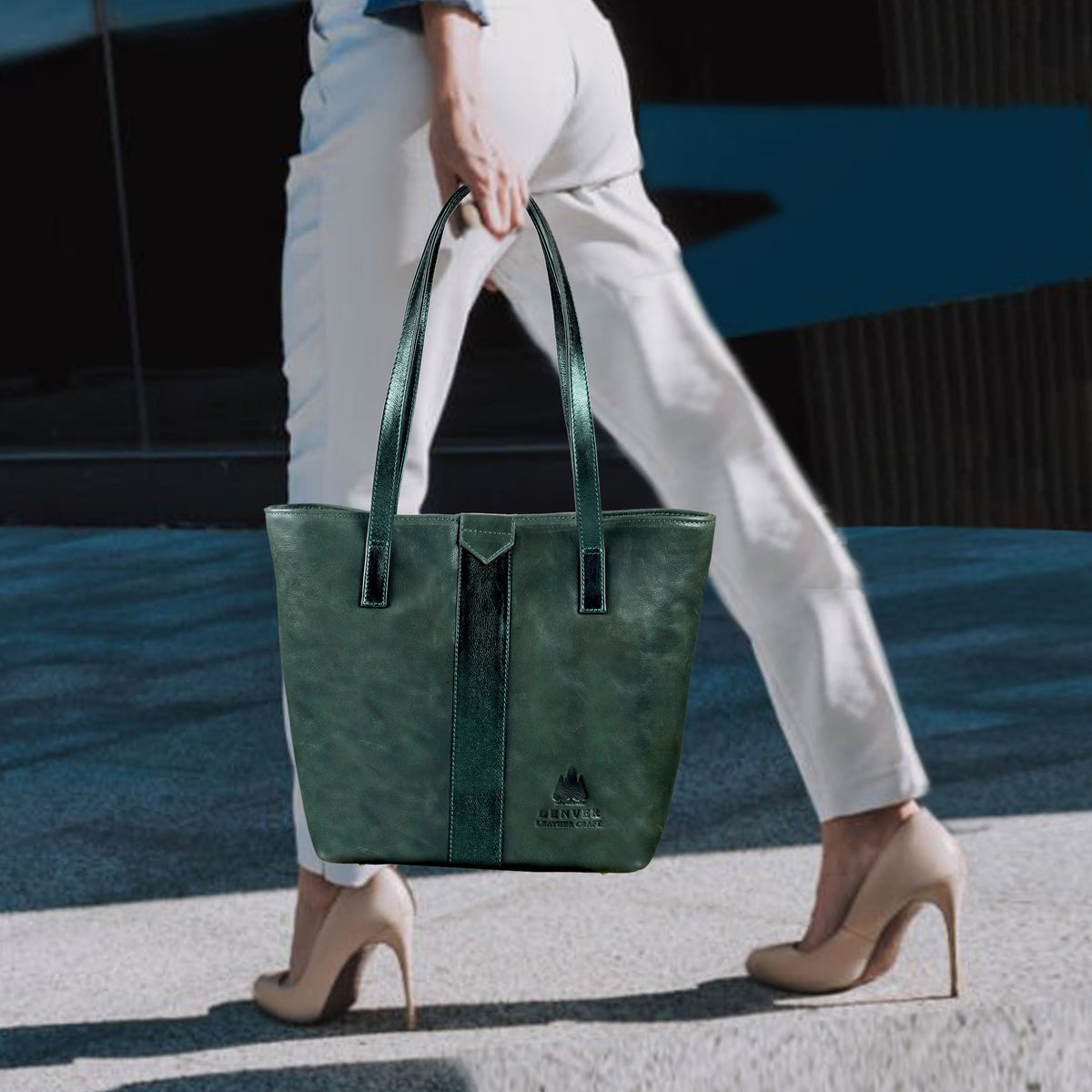 EMERALD LEATHER TOTE BAG - FOREST GREEN
