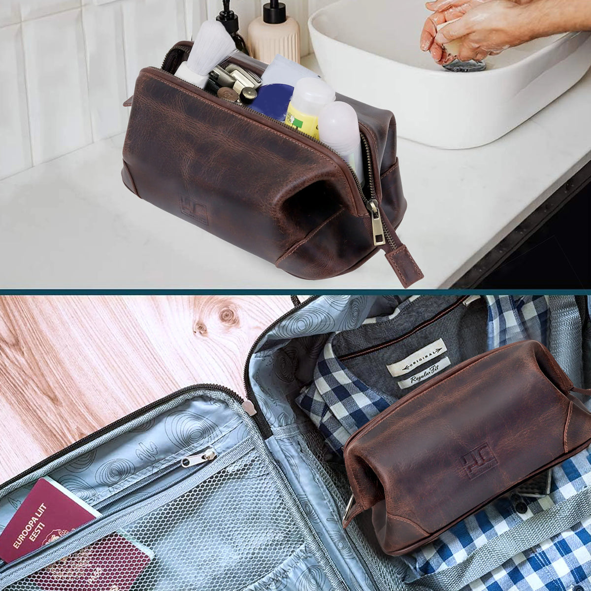 PREMIUM LEATHER TOILETRY DOPP KIT - denverleathercraft