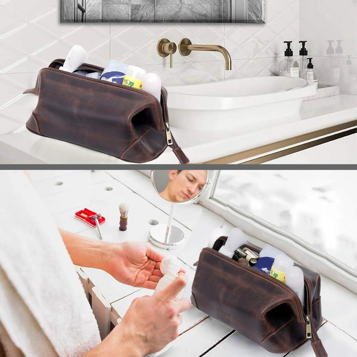 PREMIUM LEATHER TOILETRY DOPP KIT - denverleathercraft