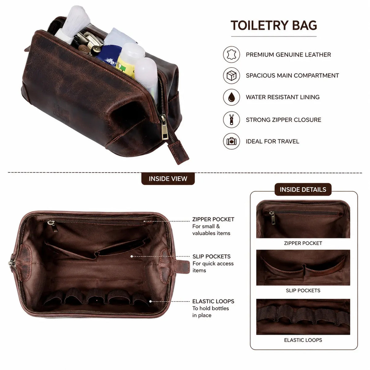 PREMIUM LEATHER TOILETRY DOPP KIT - denverleathercraft