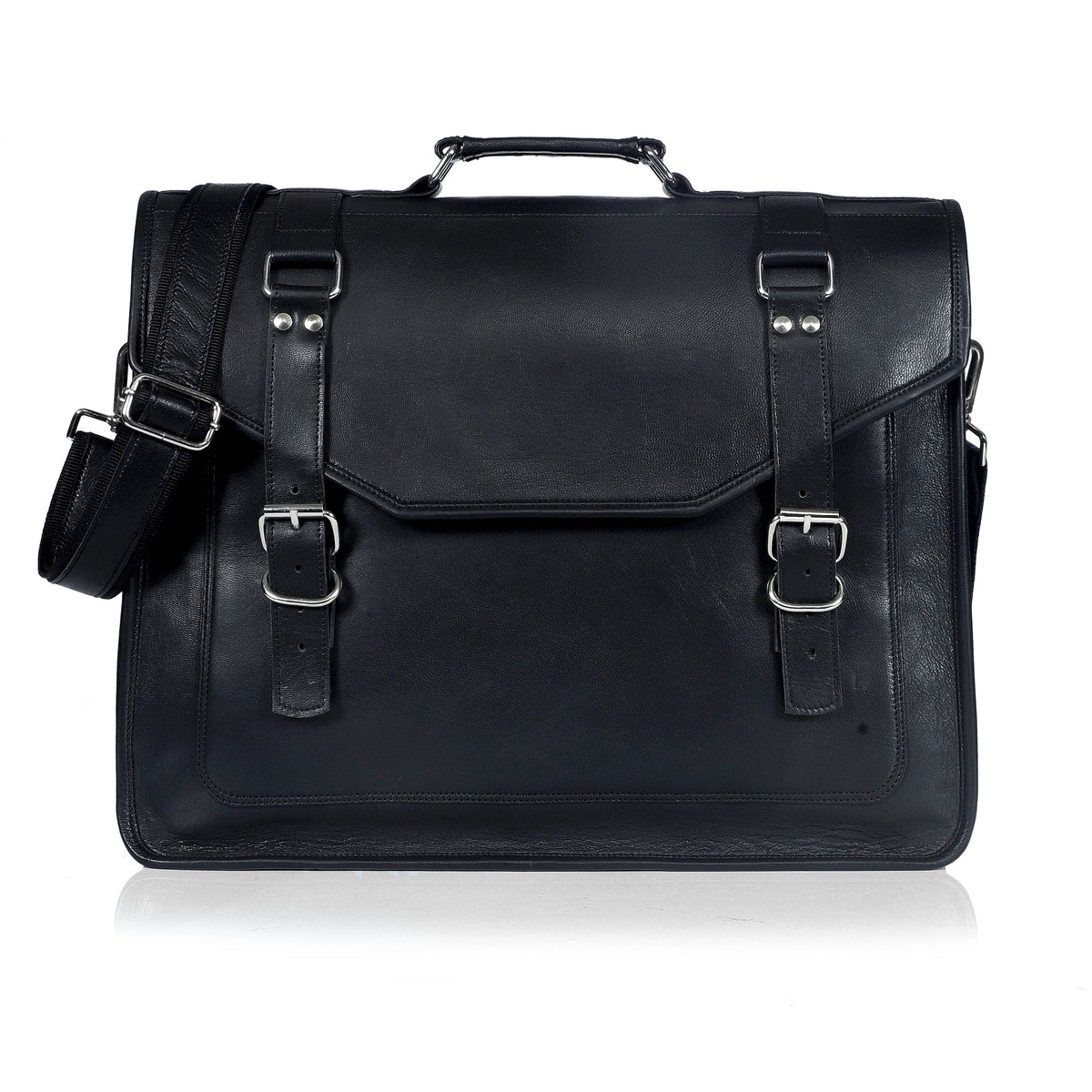 JAKE BLACK LEATHER MESSENGER BAG