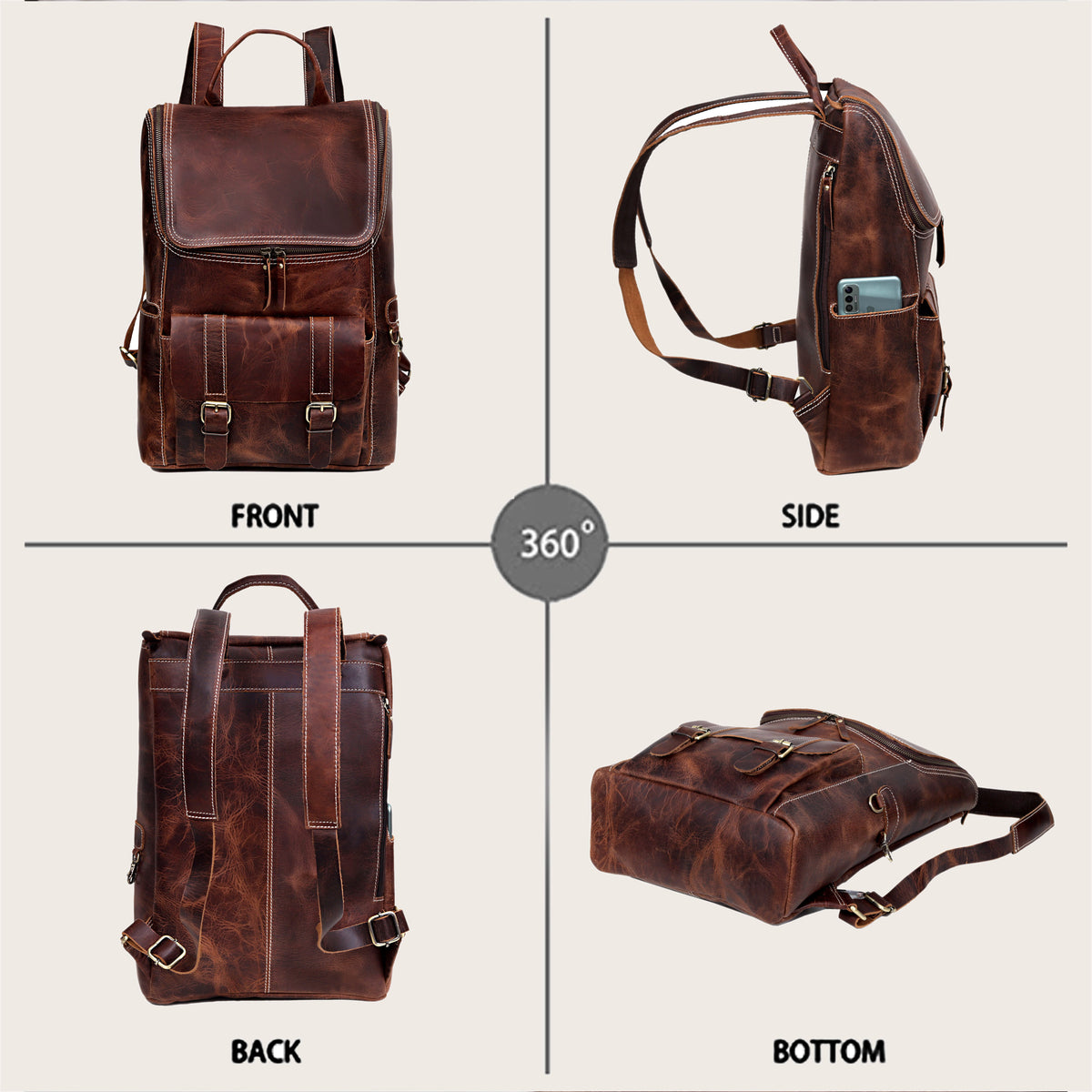 bottom leather backpack DLC BUFFALO LEATHER BACKPACK