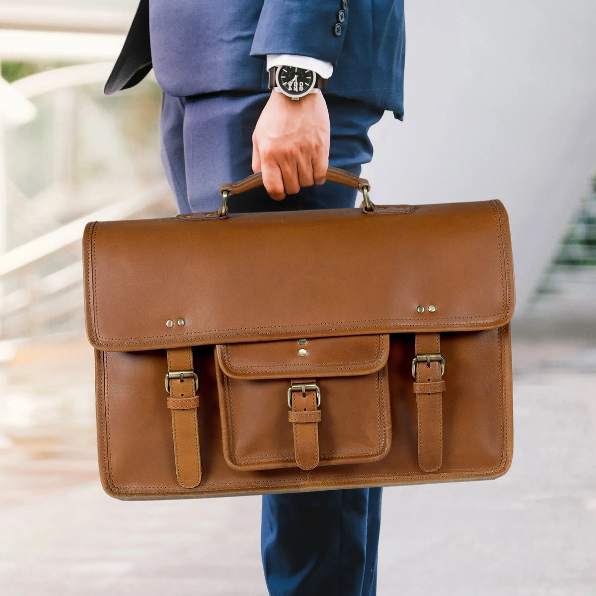 Roosevelt Buffalo Leather Messenger Bag - denverleathercraft