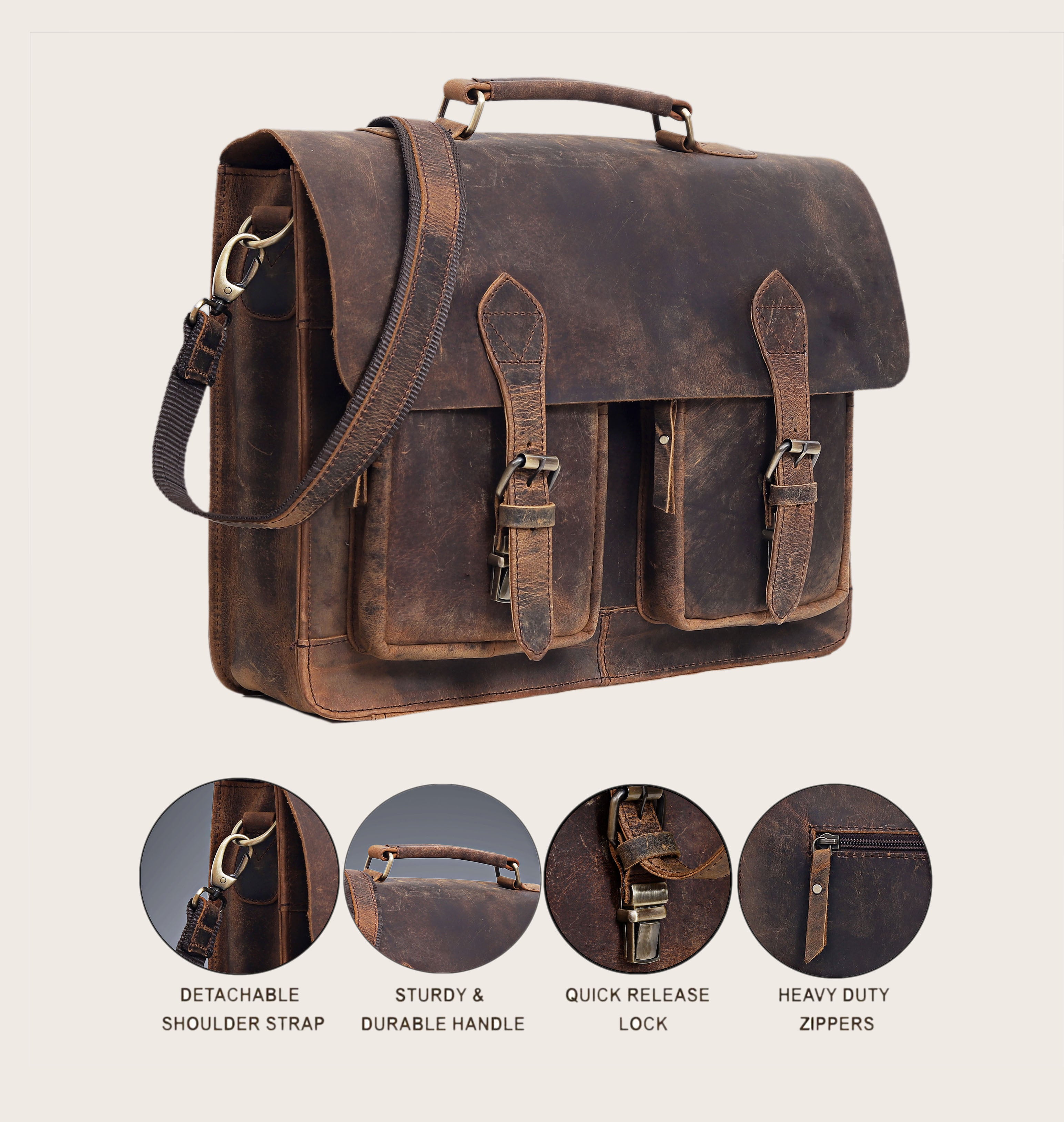 Potter Leather Messenger Briefcase Bag for Men | Denver Leather Craft