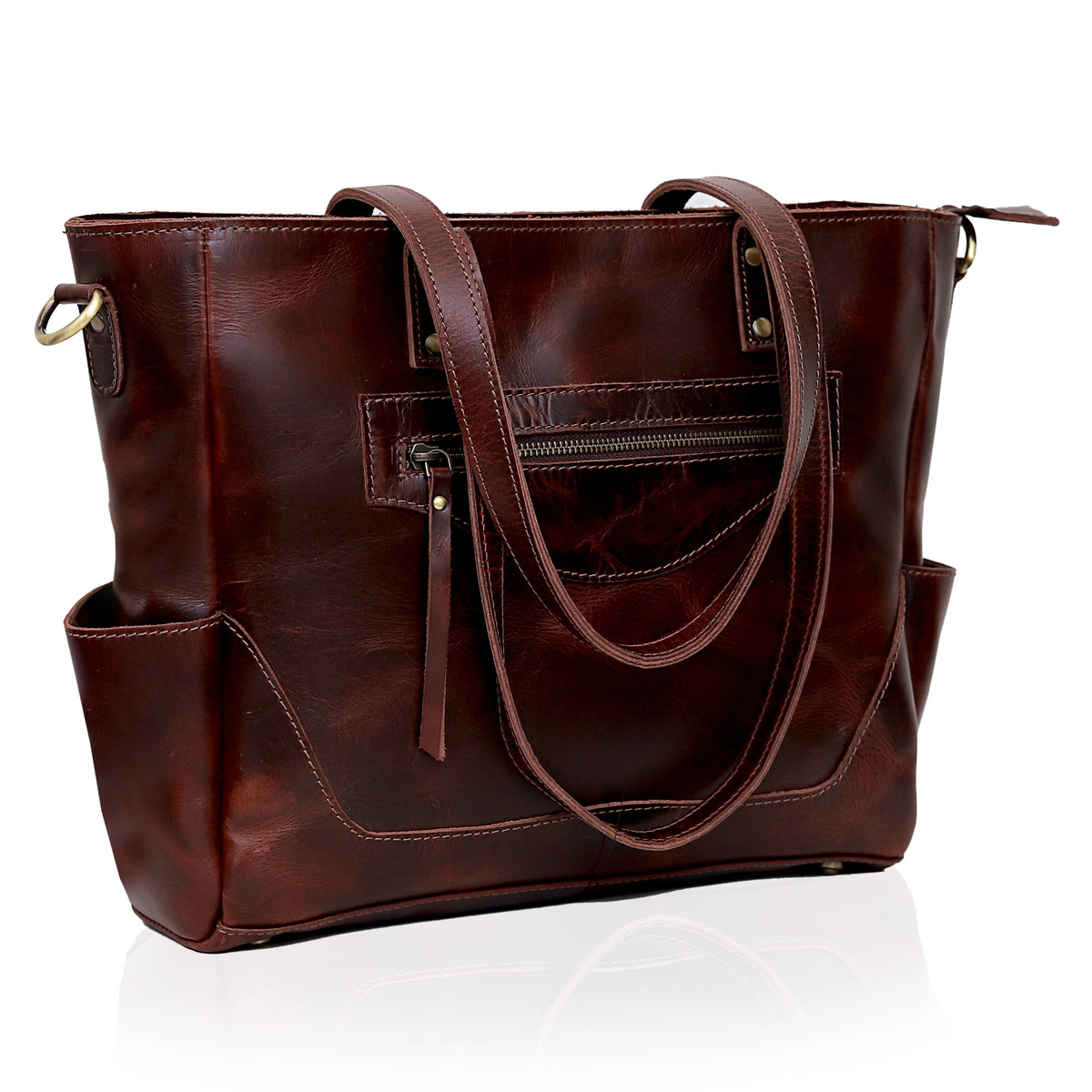 MARILYN BUFFALO LEATHER LAPTOP TOTE BAG - BURGUNDY