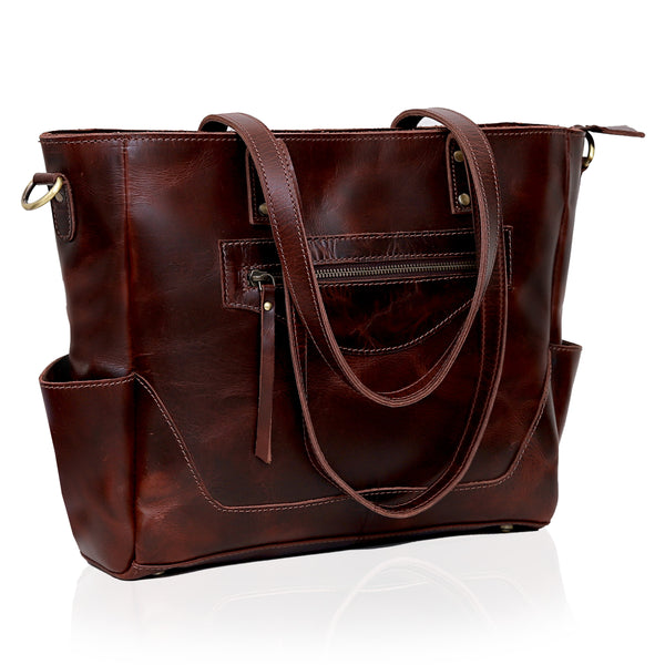 MARILYN BUFFALO LEATHER LAPTOP TOTE BAG