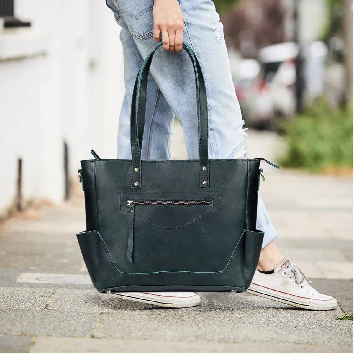 MARILYN BUFFALO LEATHER LAPTOP TOTE BAG - denverleathercraft