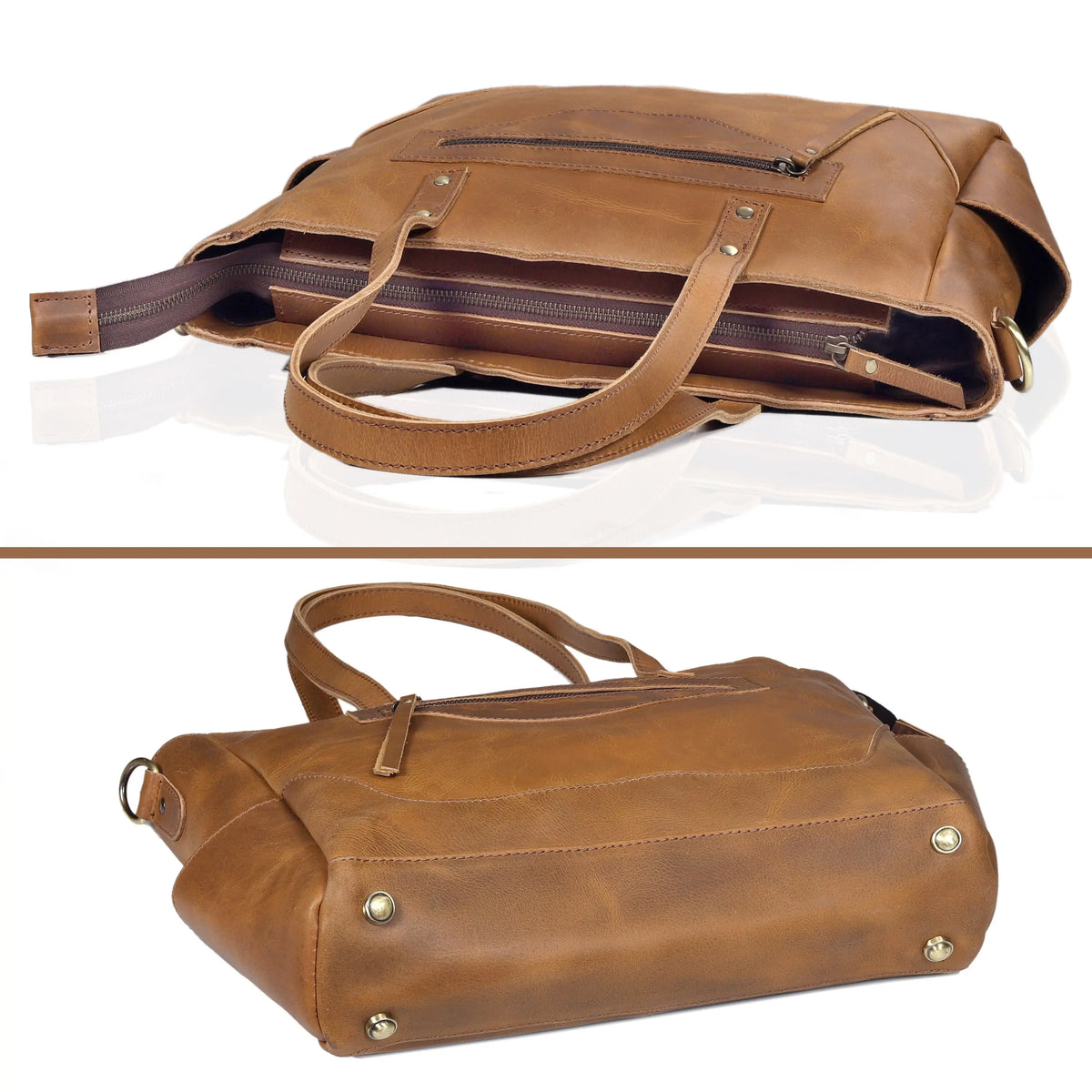 MARILYN BUFFALO LEATHER LAPTOP TOTE BAG - denverleathercraft