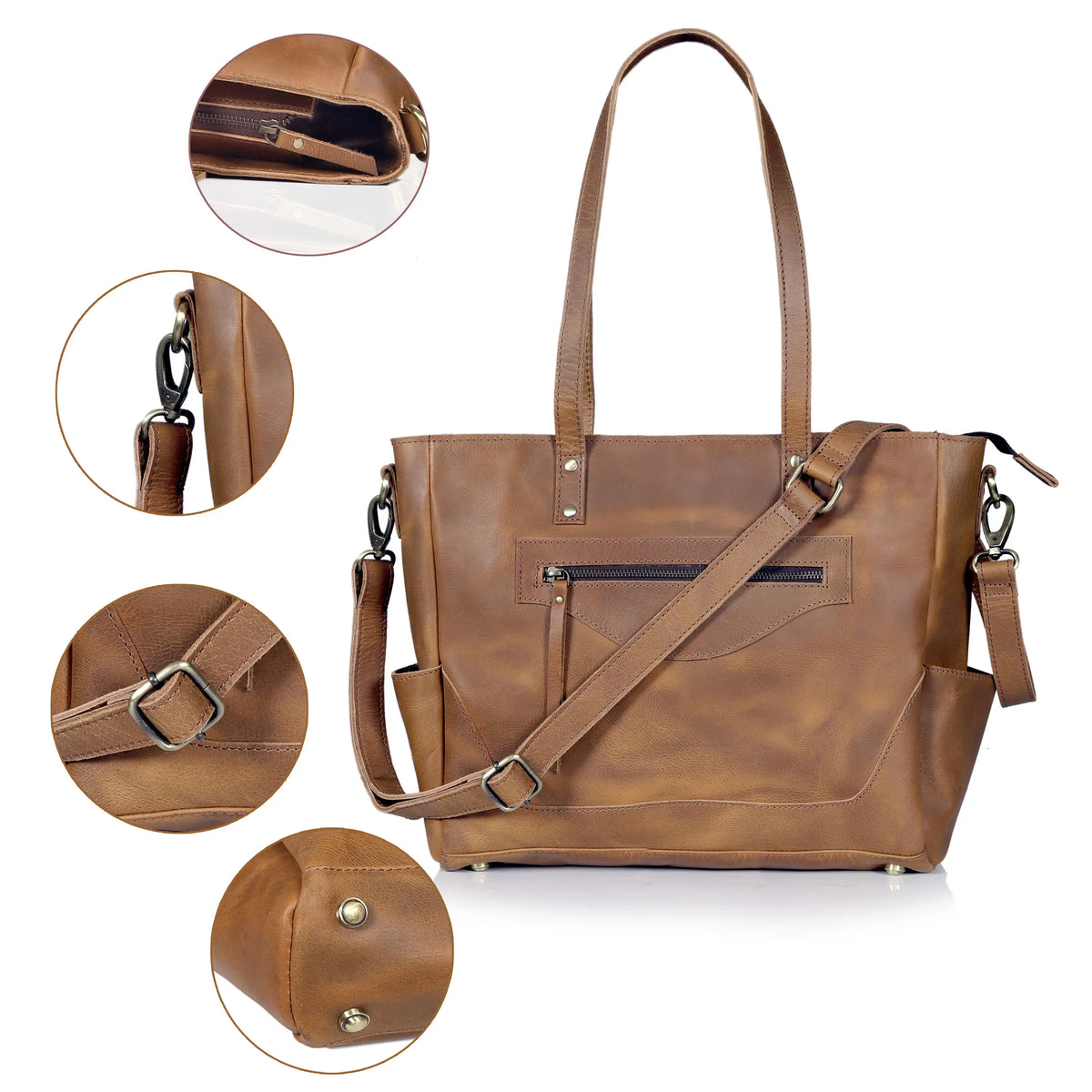 MARILYN BUFFALO LEATHER LAPTOP TOTE BAG - denverleathercraft