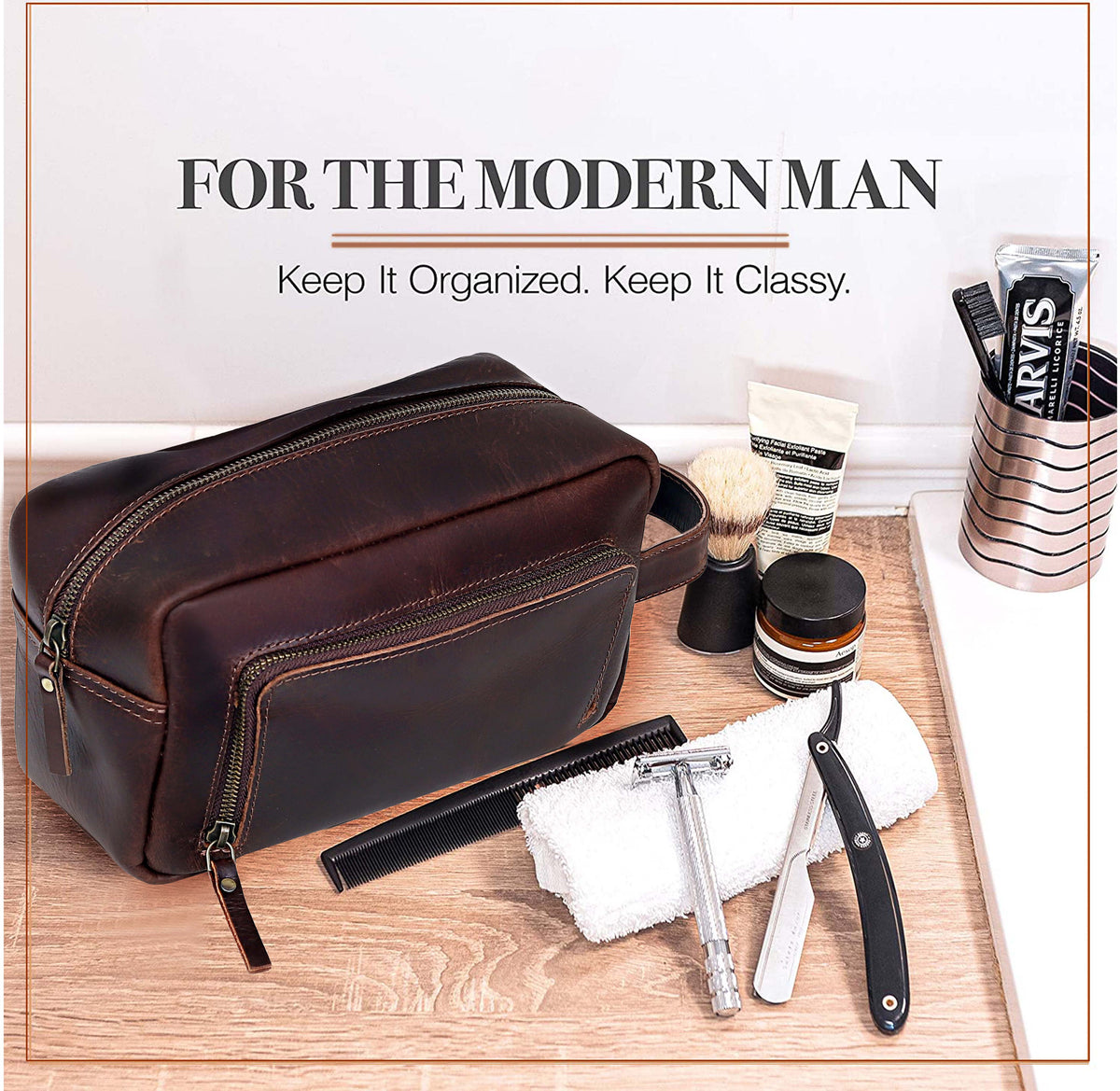 ARNOLD LEATHER TOILETRY DOPP KIT