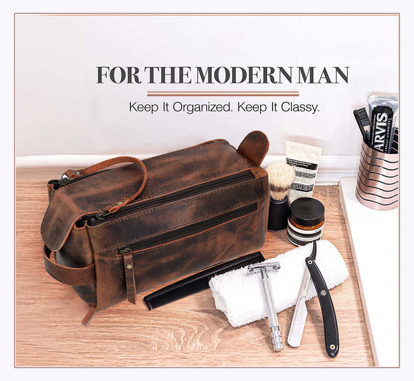 DAVID LEATHER TOILETRY DOPP KIT BAG