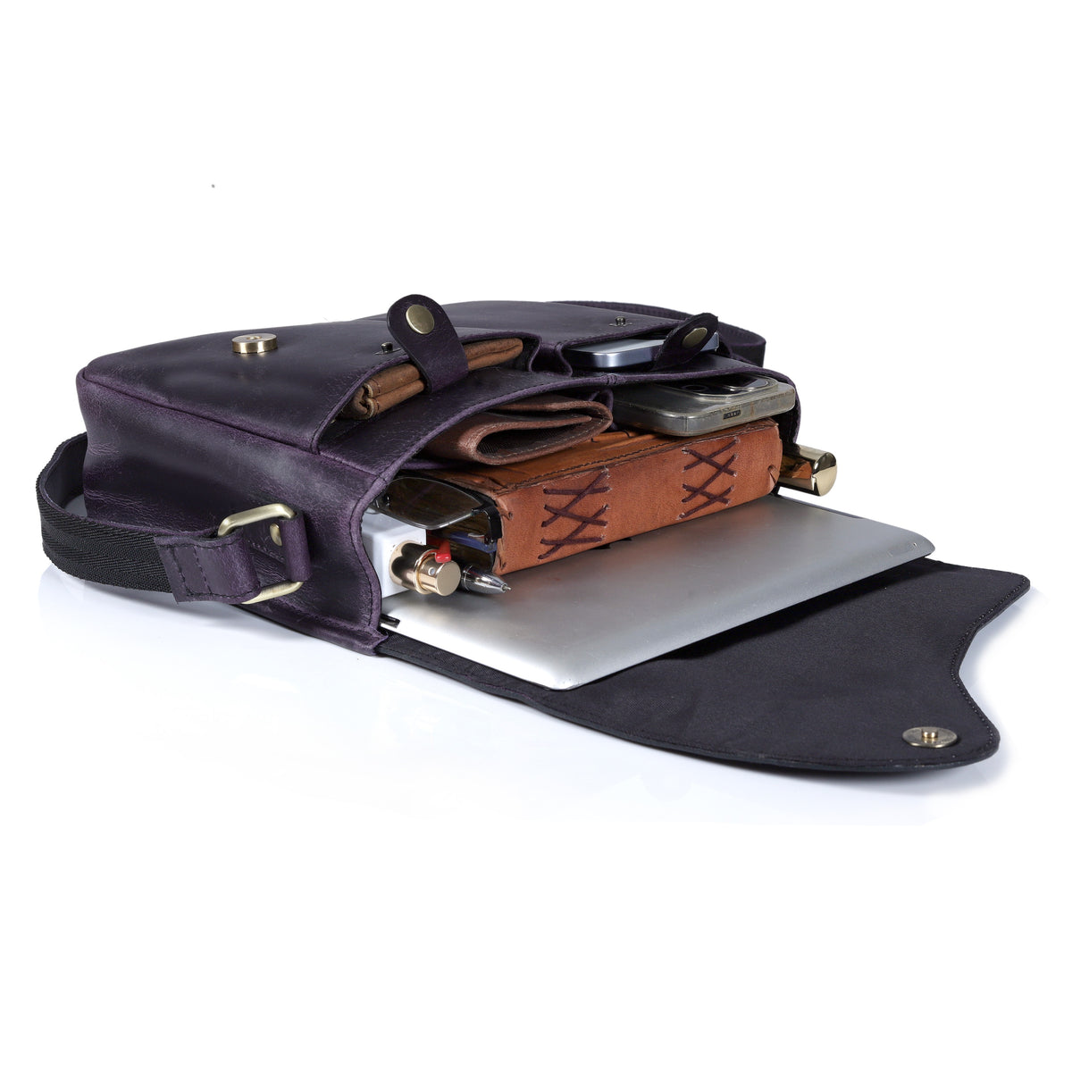 Gracy Full Grain Leather Crossbody Bag - Purple