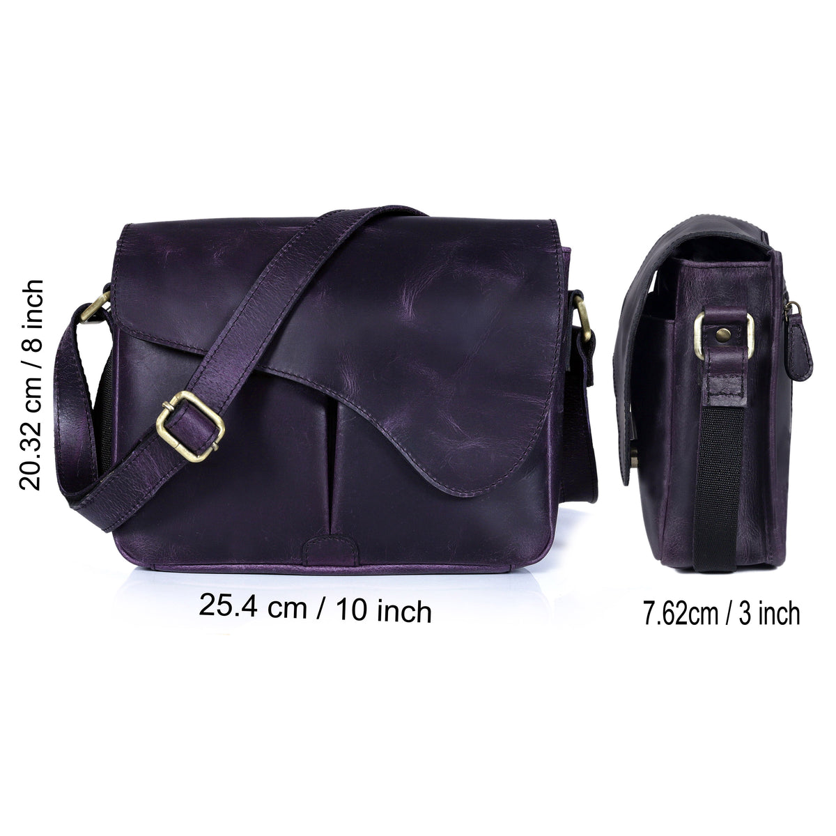 Gracy Full Grain Leather Crossbody Bag - Purple