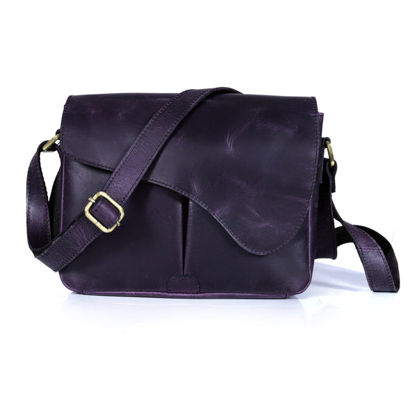 Gracy Full Grain Leather Crossbody Bag - PURPLE