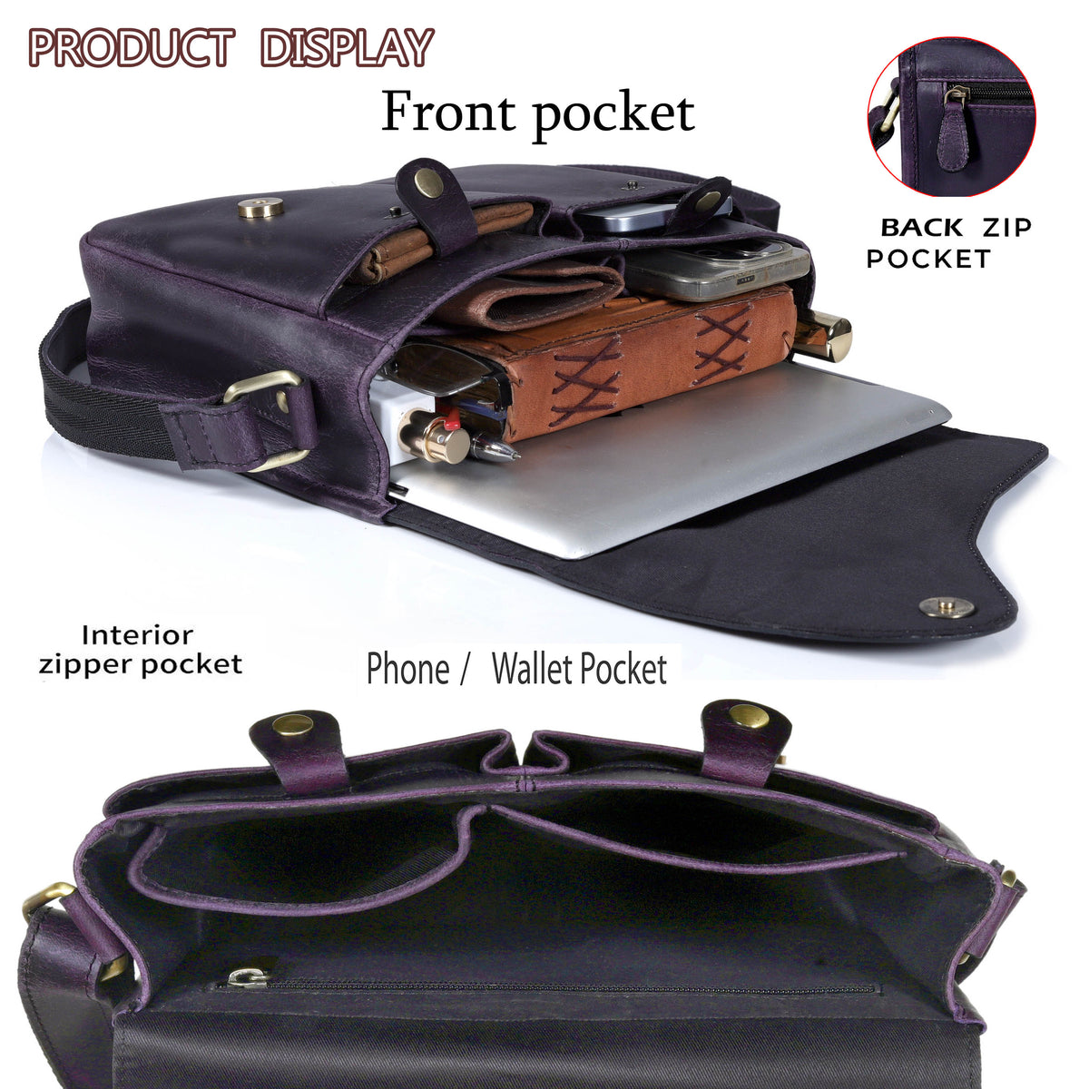 Gracy Full Grain Leather Crossbody Bag - Purple