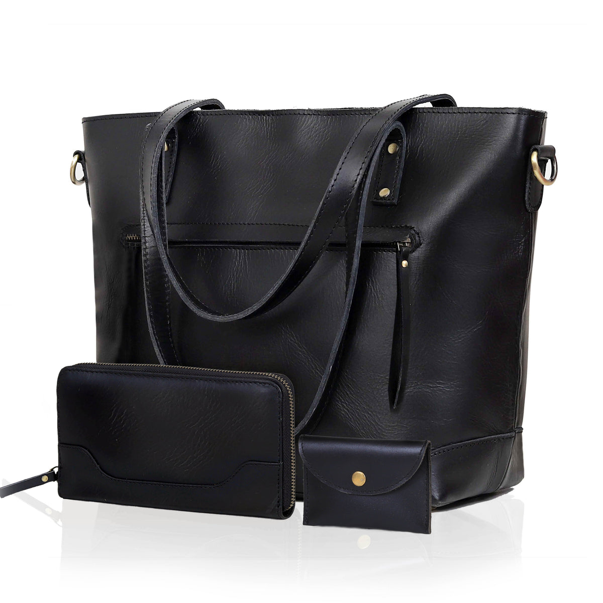 PORTLAND BUFFALO LEATHER TOTE BAG-BLACK - denverleathercraft