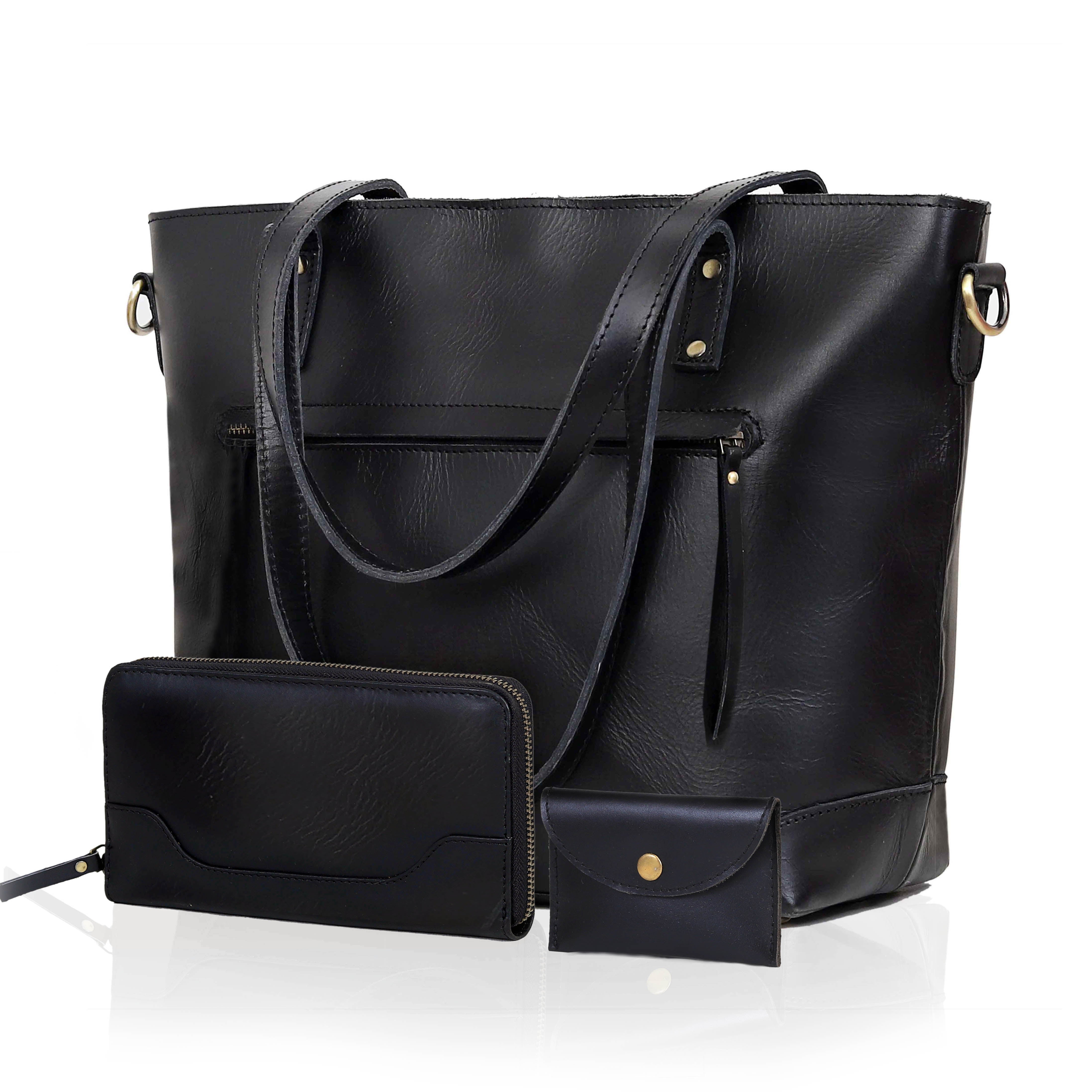 Black Leather Tote Bag | Marilyn Buffalo Leather Tote Bag for Women