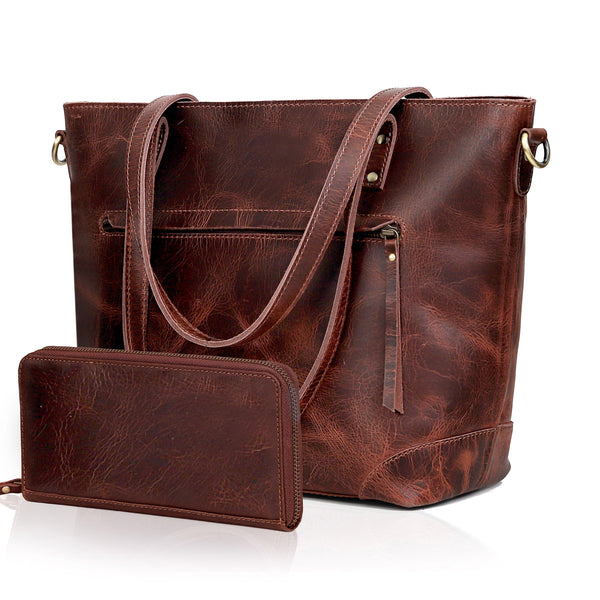 Marilyn Buffalo Leather Tote + Wallet