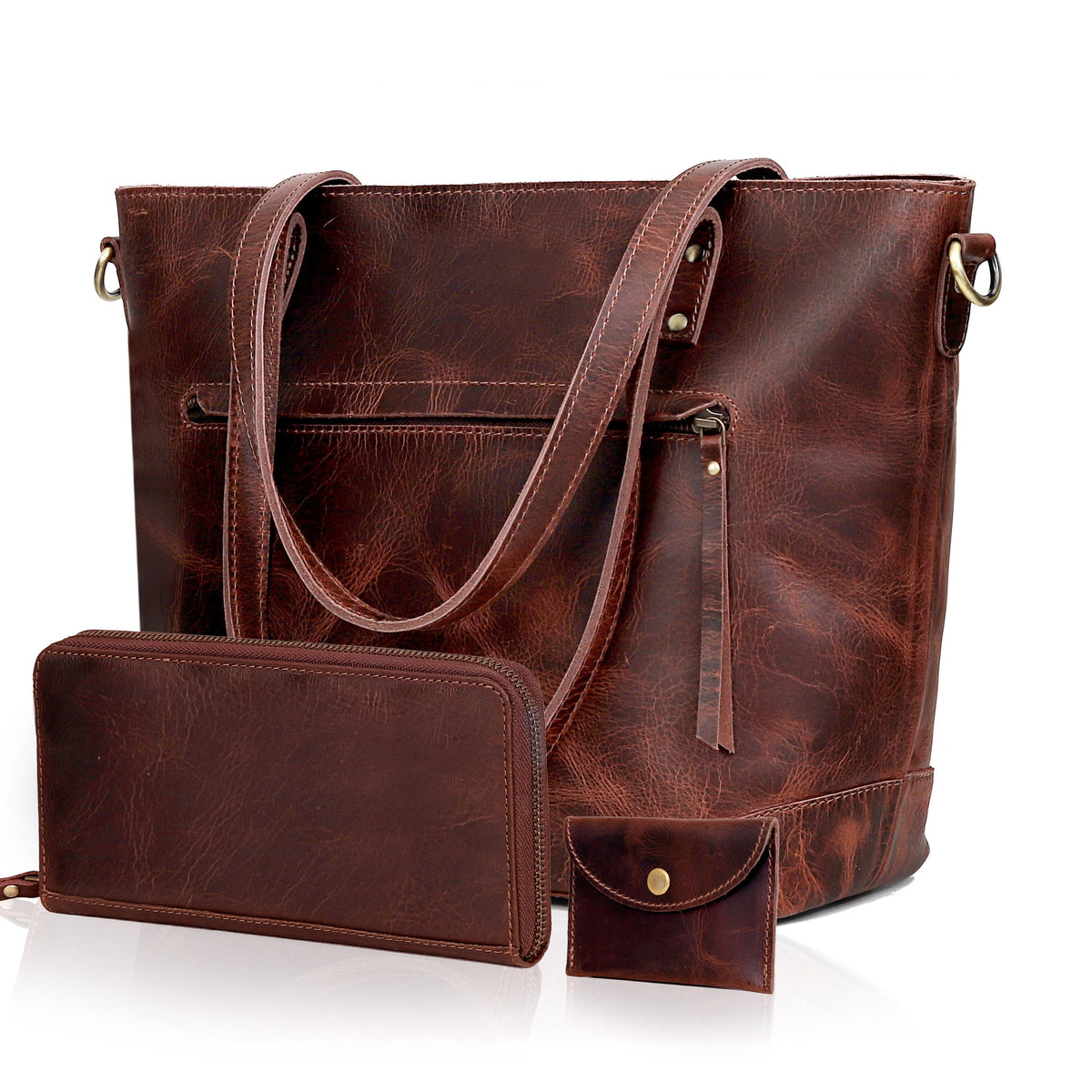 PORTLAND BUFFALO LEATHER TOTE BAG-BURGUNDY - denverleathercraft