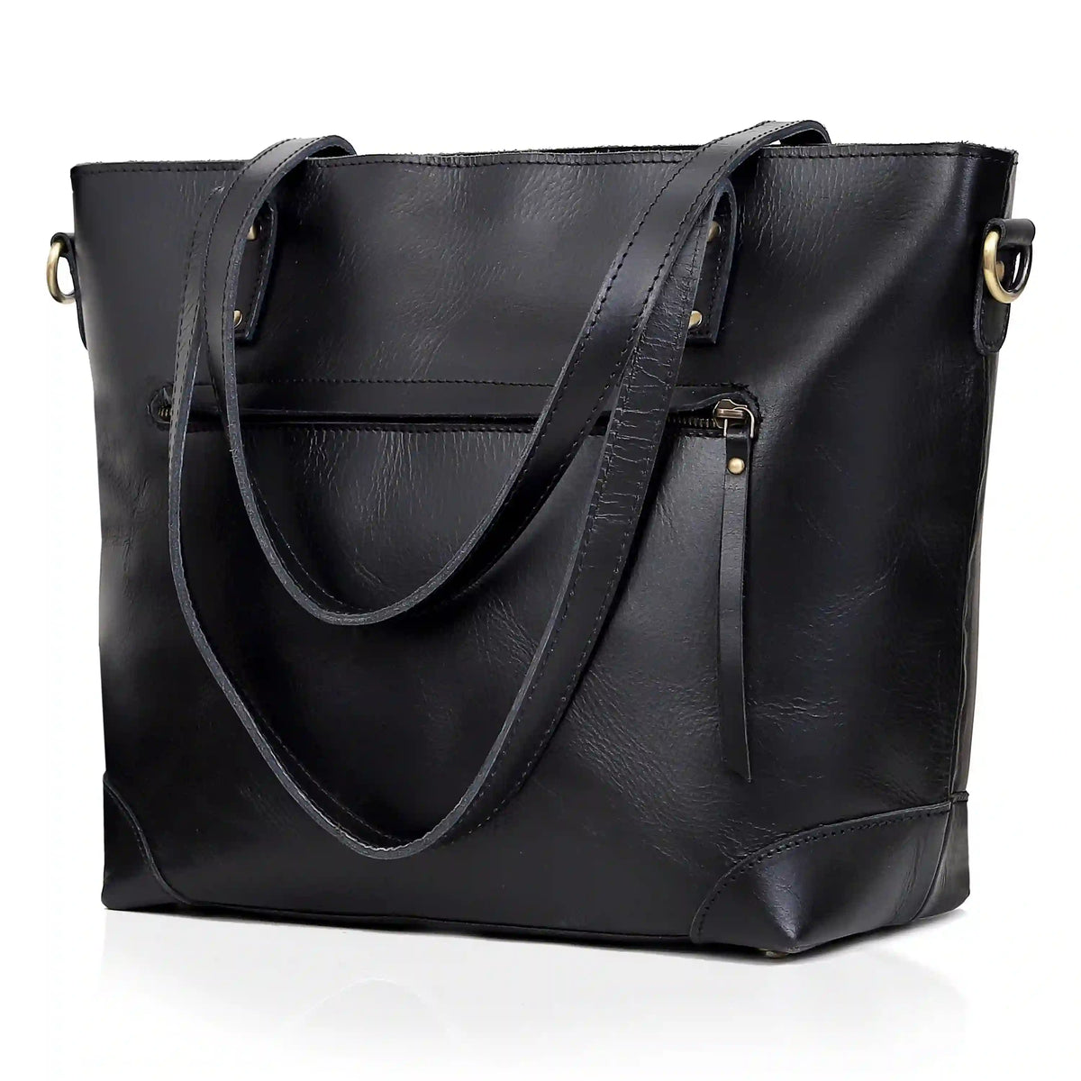 PORTLAND BUFFALO LEATHER TOTE BAG-BLACK - denverleathercraft
