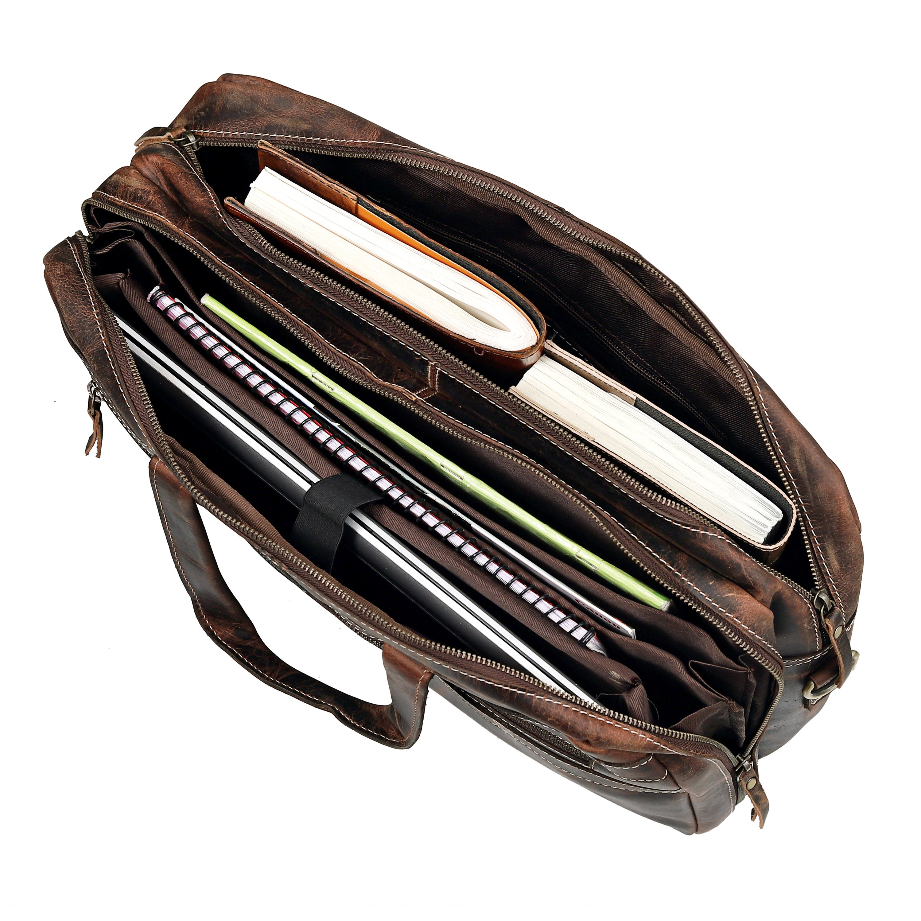 NEW YORK LEATHER BRIEFCASE BAG - BROWN