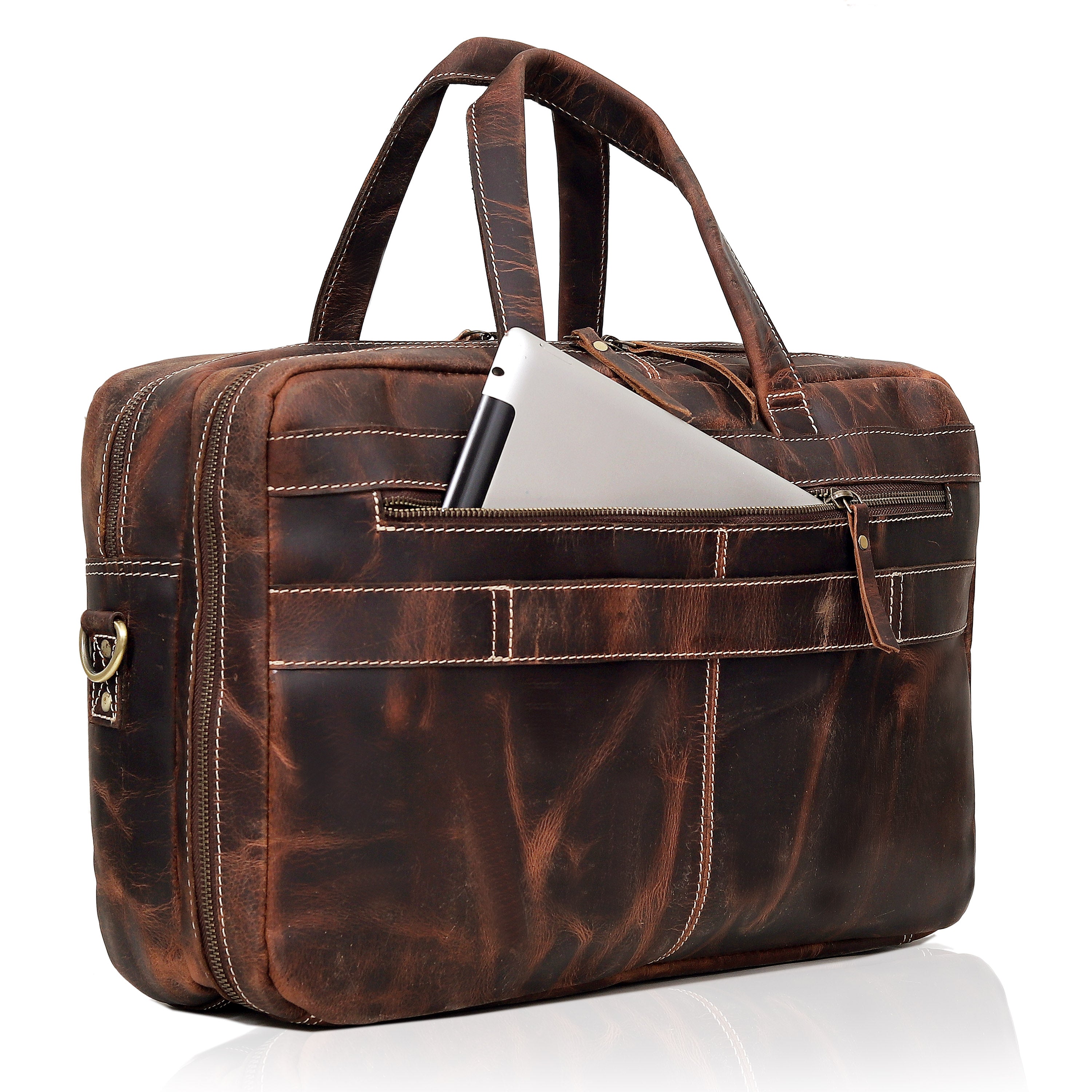 NEW YORK LEATHER BRIEFCASE BAG - BROWN