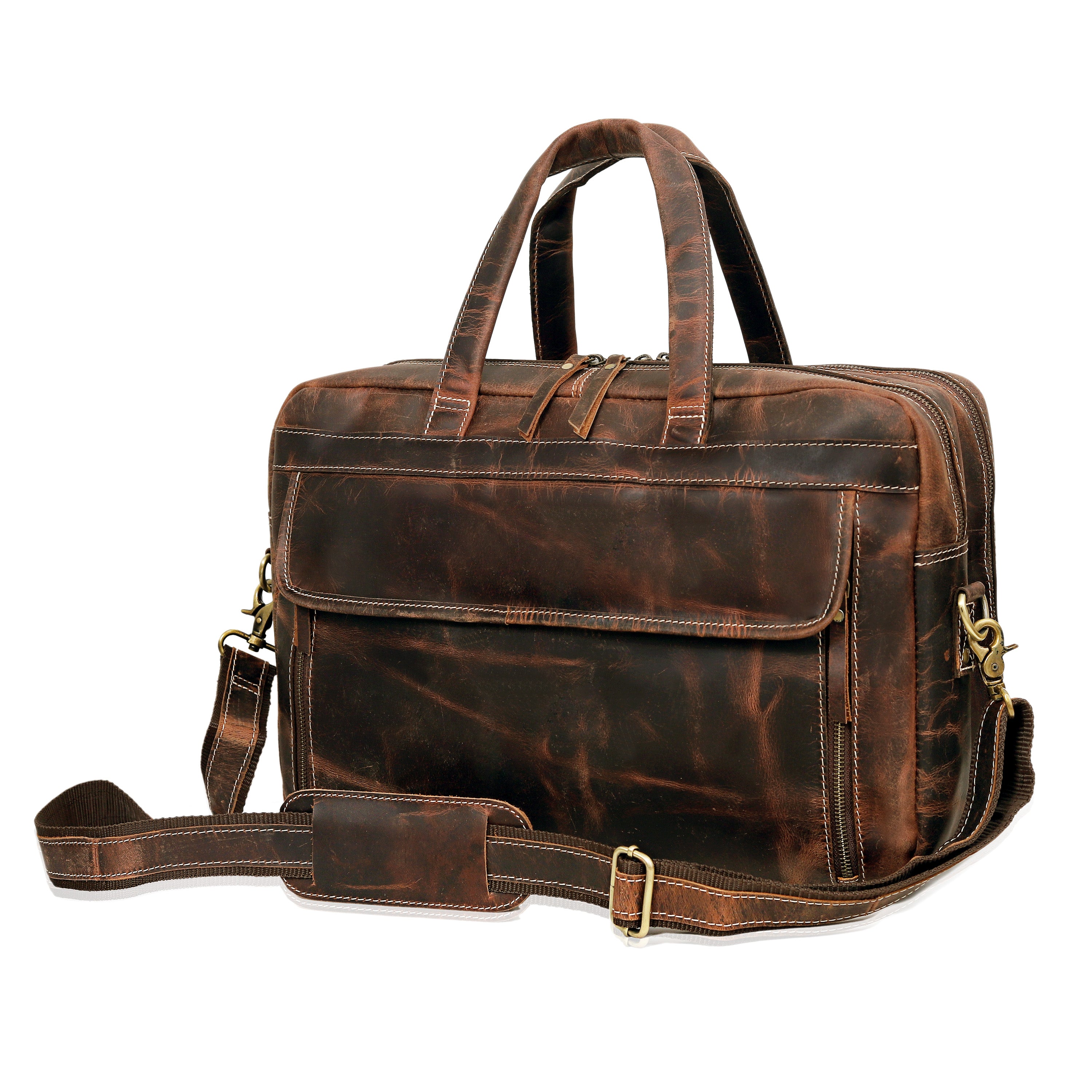NEW YORK LEATHER BRIEFCASE BAG - BROWN