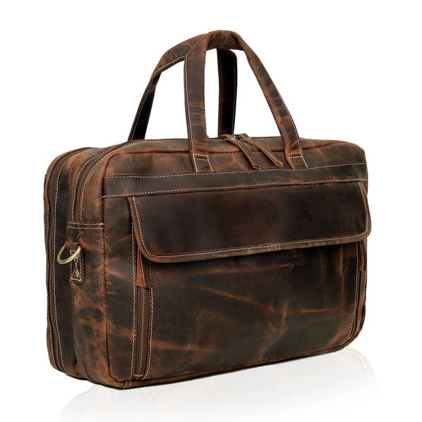 NEW YORK LEATHER BRIEFCASE BAG - BROWN