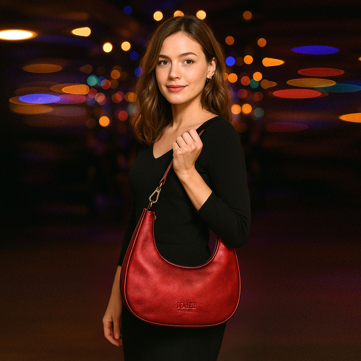 HALF MOON LEATHER PURSE - CARMINE RED