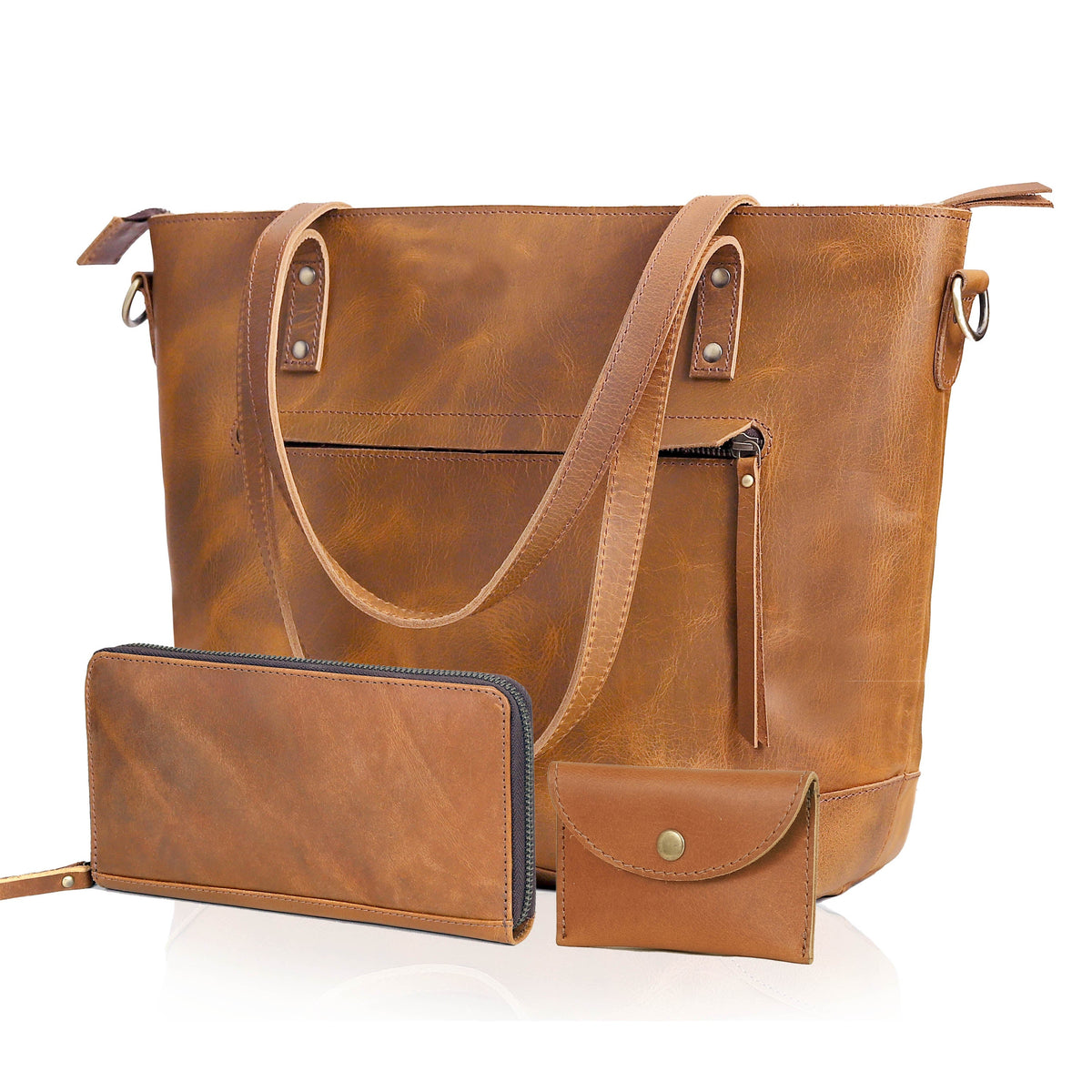 PORTLAND BUFFALO LEATHER TOTE BAG-TAN - denverleathercraft