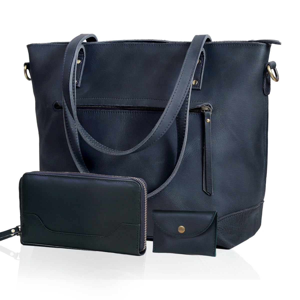 PORTLAND BUFFALO LEATHER TOTE BAG-NAVY - denverleathercraft
