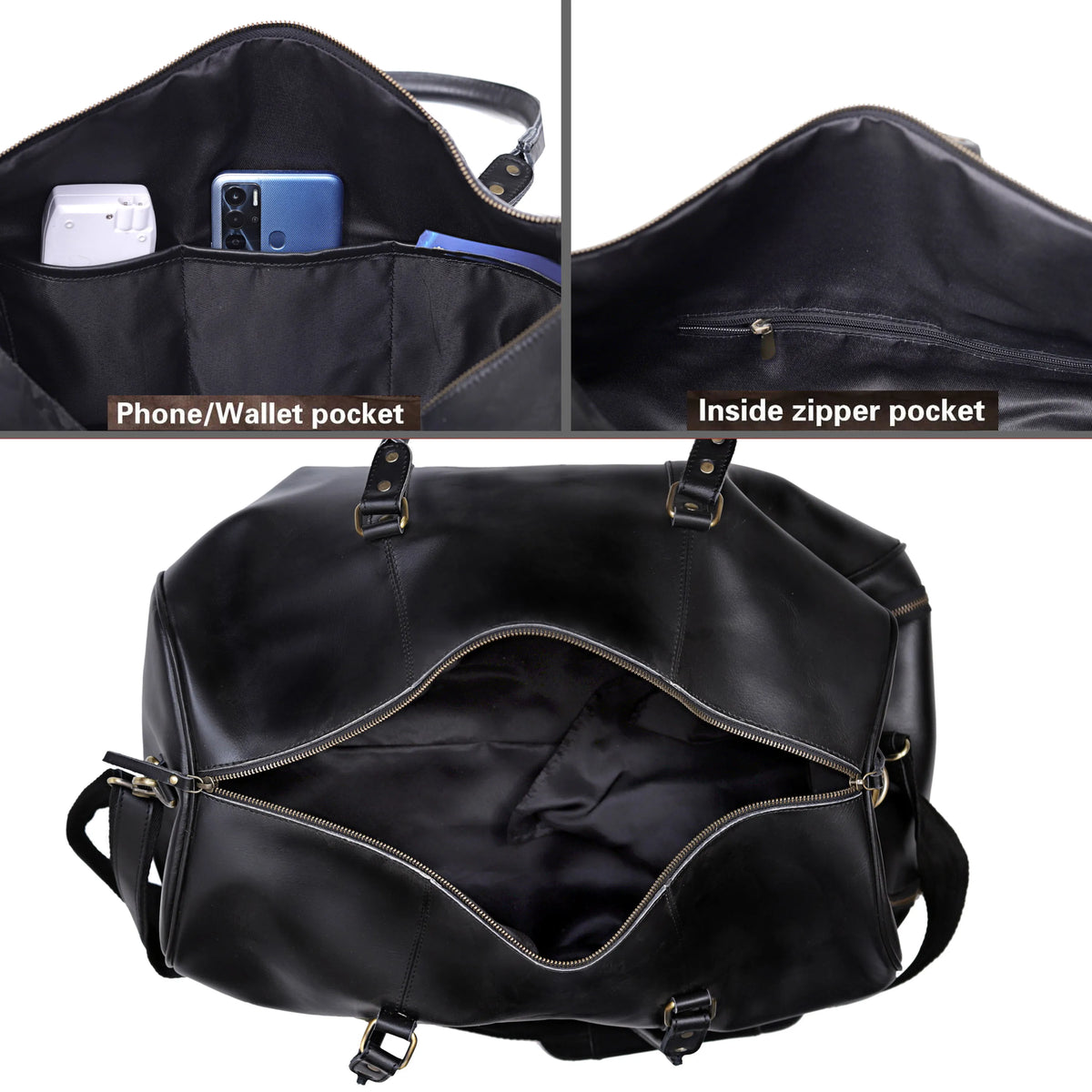 Genuine Leather Travel And Work Combo Set - Black - denverleathercraft