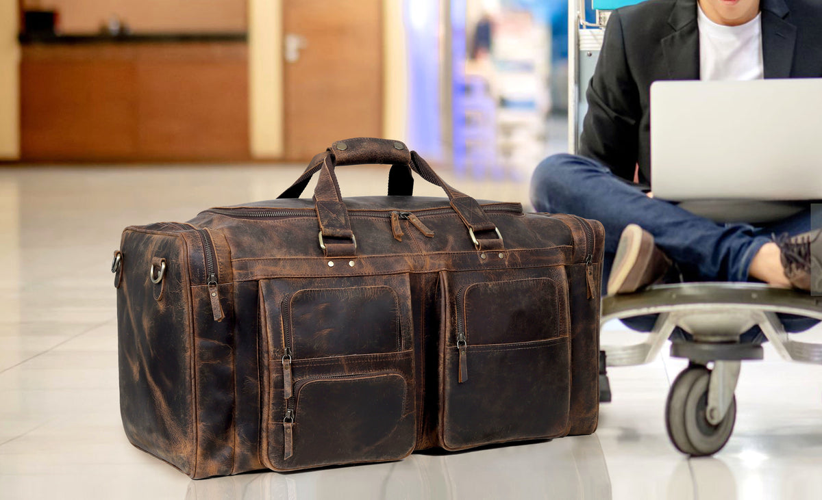 BUFFALO LEATHER DUFFEL WEEKENDER BAG