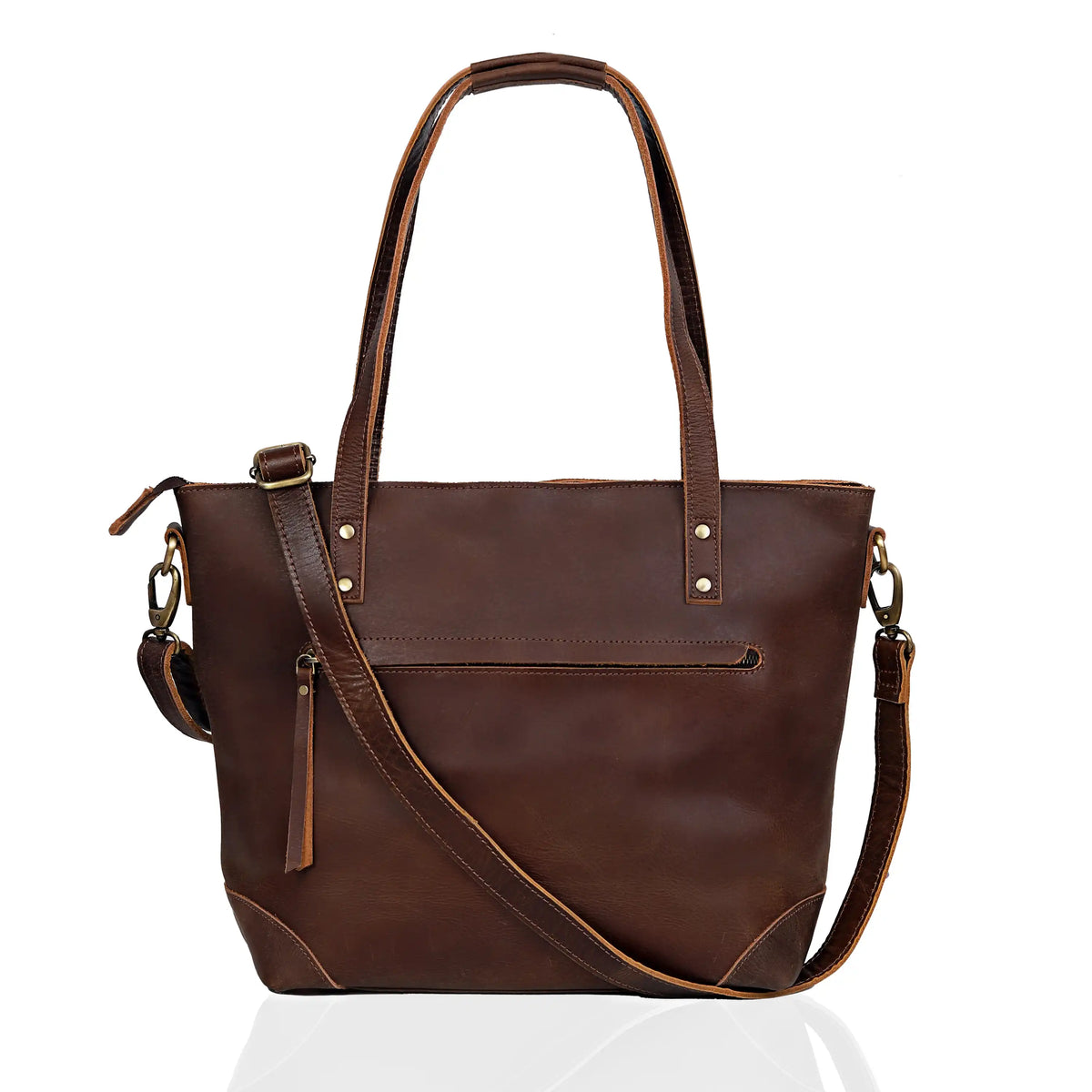 PORTLAND BUFFALO LEATHER TOTE BAG-BROWN - denverleathercraft