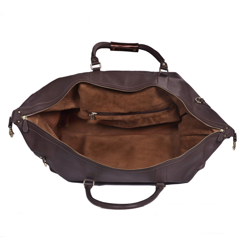 LUXE DUTCH LEATHER UNISEX DUFFEL BAG - CHOCO BROWN - denverleathercraft