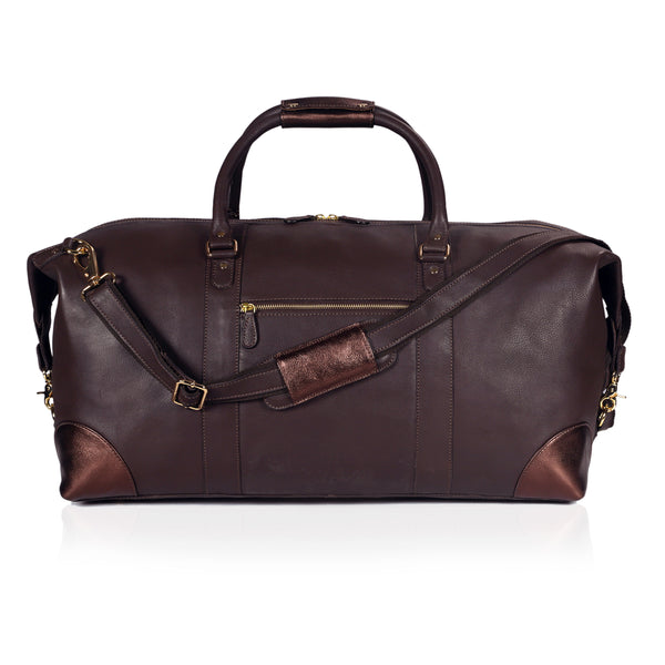 LUXE DUTCH LEATHER UNISEX DUFFEL BAG - CHOCO BROWN